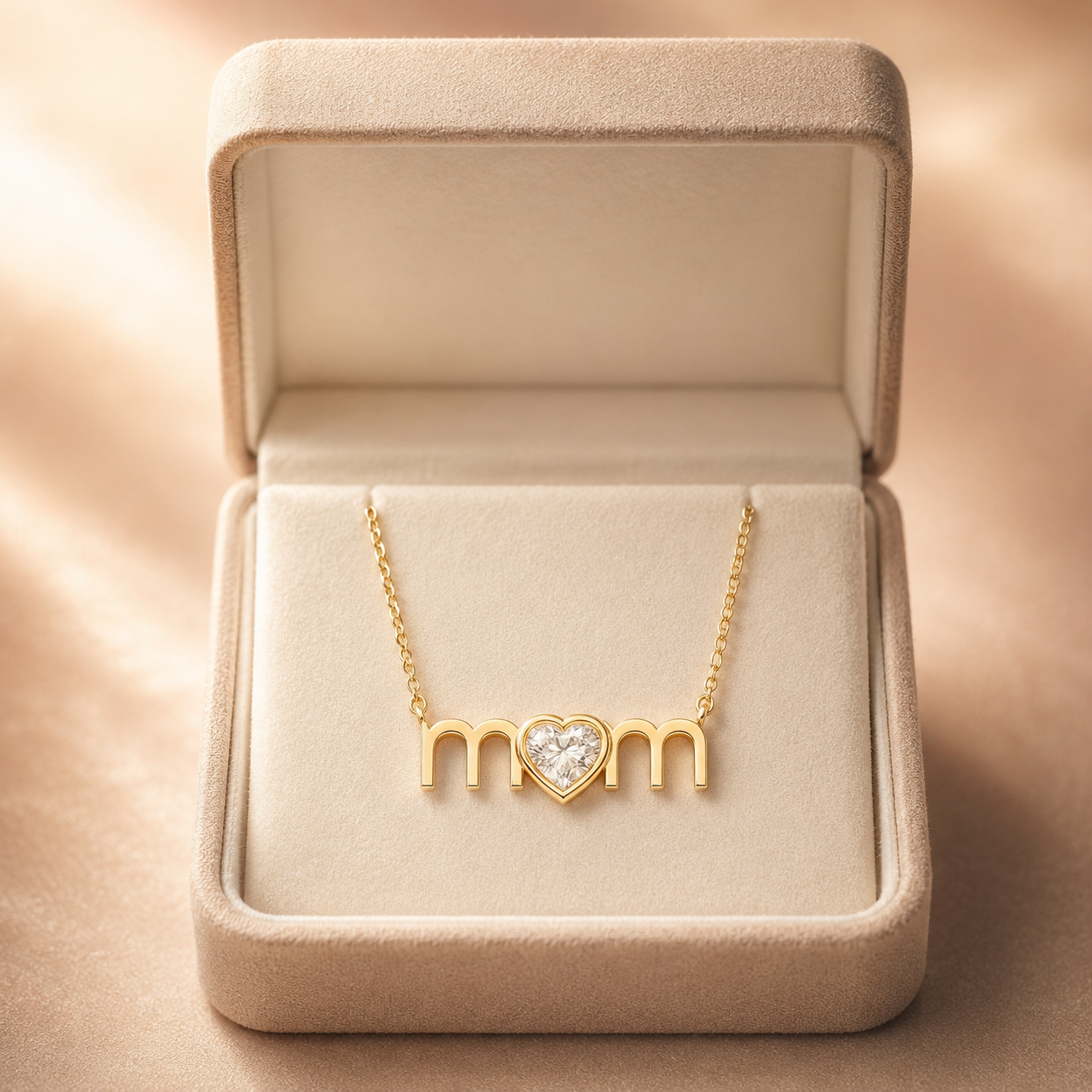 Heart Lab Grown Diamond Mom Pendant Necklace Bezel 14K Yellow Gold 1/2ct E VVS2 Gift for Her
