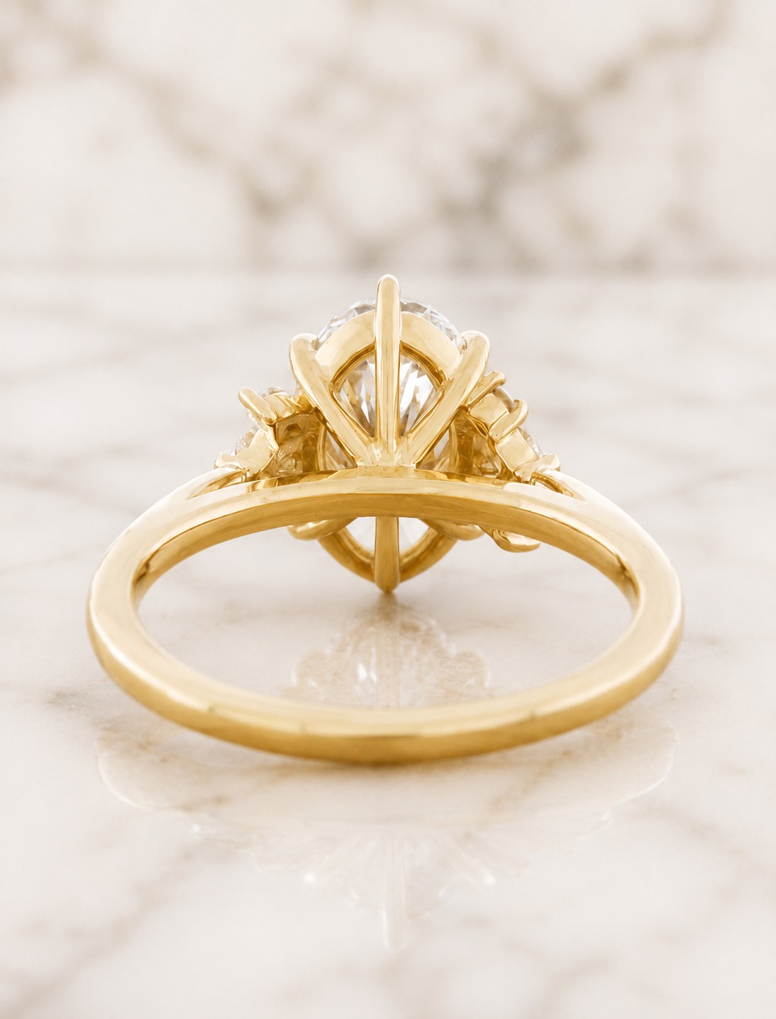 Oval Lab Grown Diamond Engagement Ring Cluster Pear Accent 14K Yellow Gold IGI Certified E VVS2