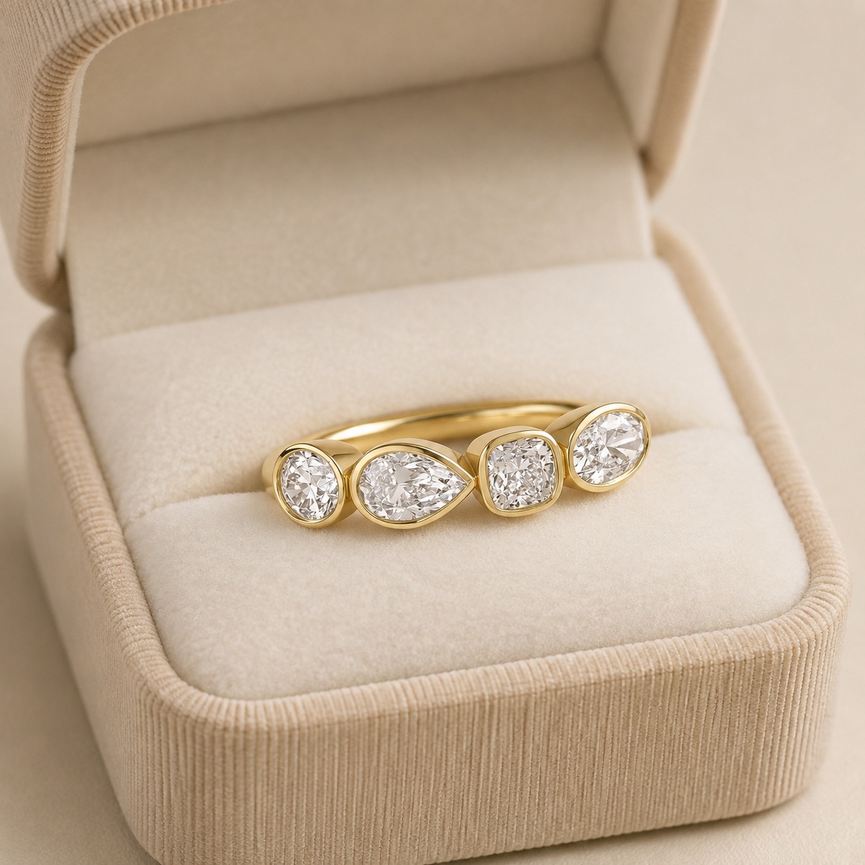 Mixed Shape Lab Grown Diamond Band – Bezel Set 14K Yellow Gold – Pear Cushion Oval