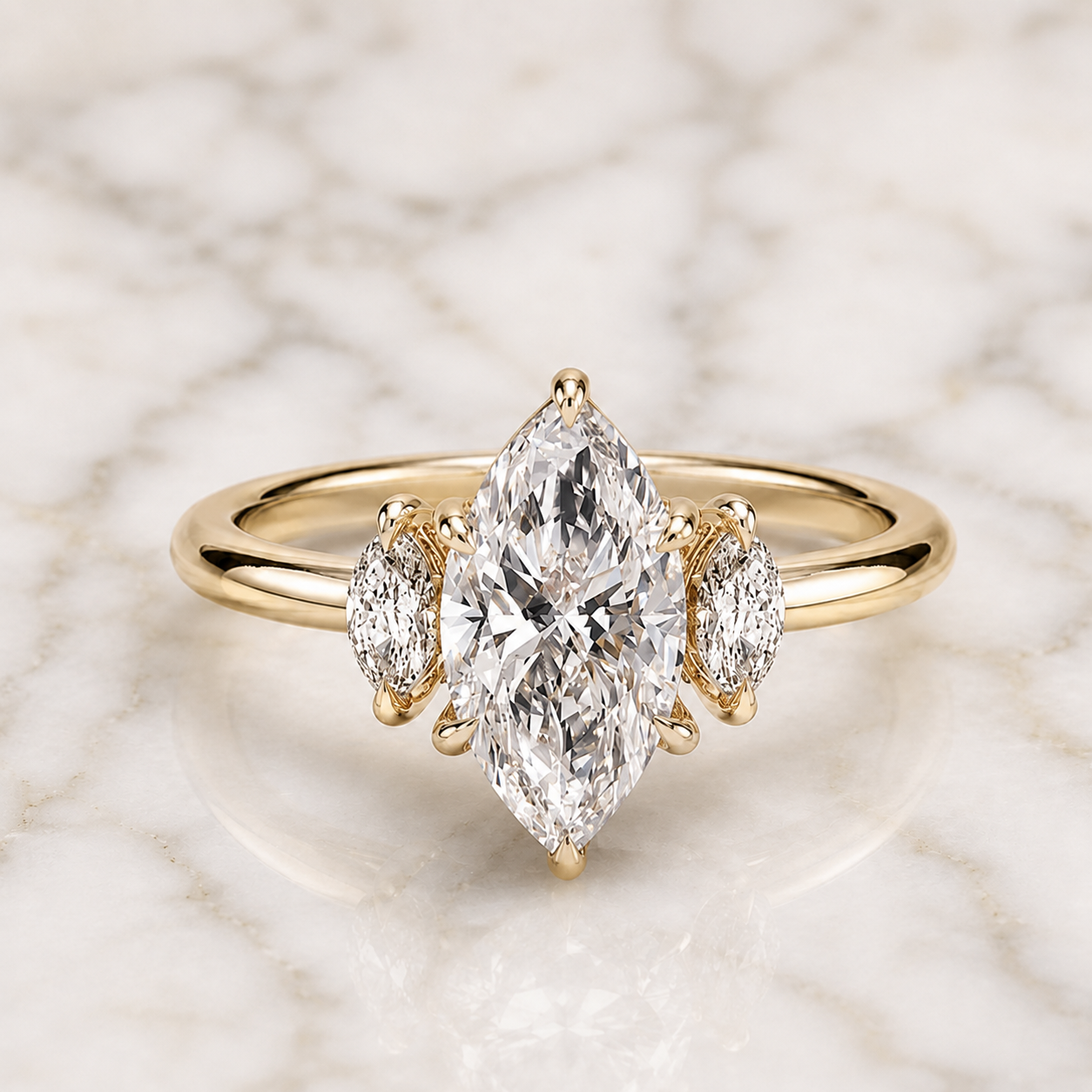Marquise Lab Grown Diamond Engagement Ring Three Stone 14K White Gold E VVS2