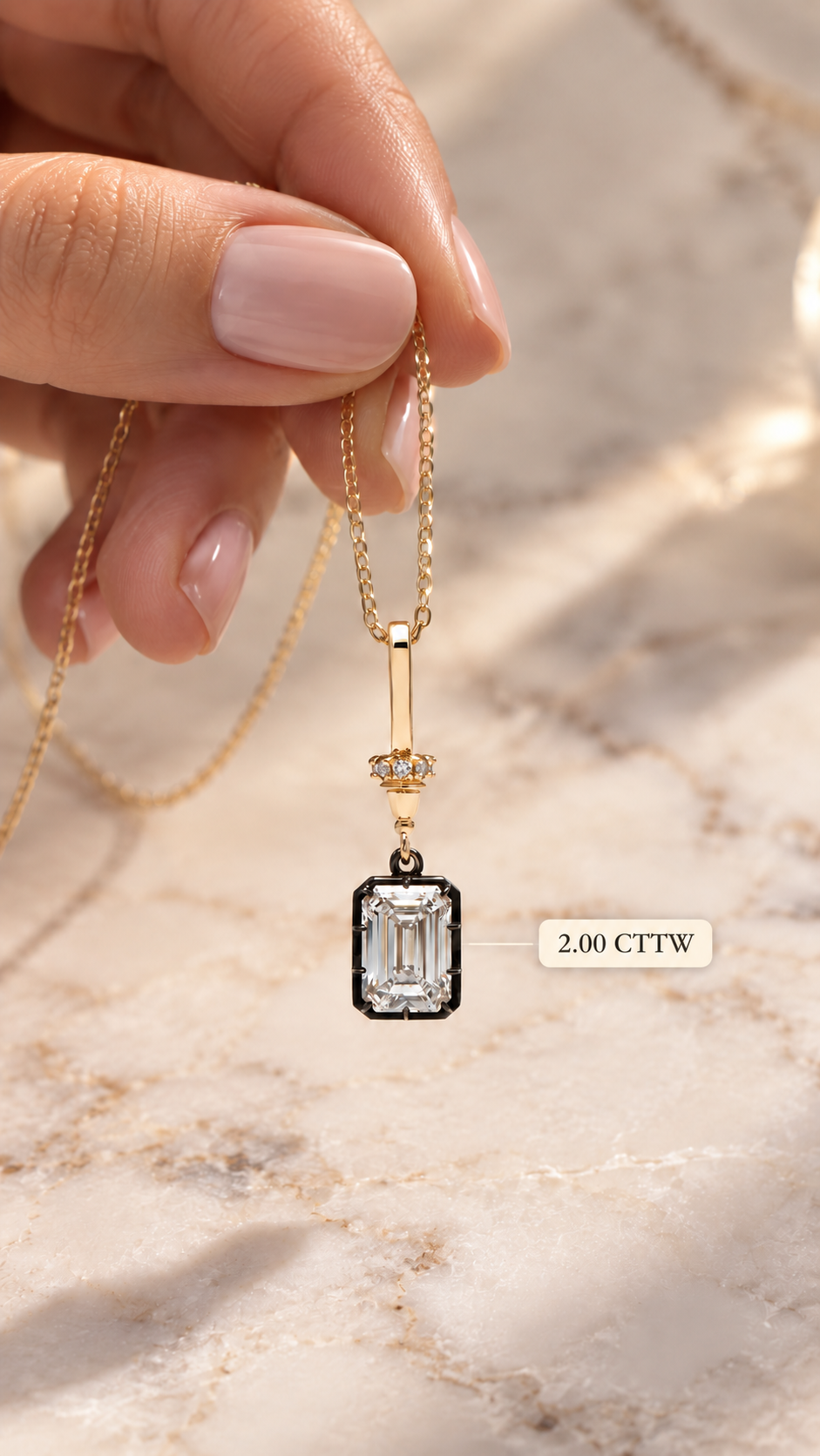 IGI Certified Lab Diamond Emerald Cut Pendant, Blackened Gold Setting