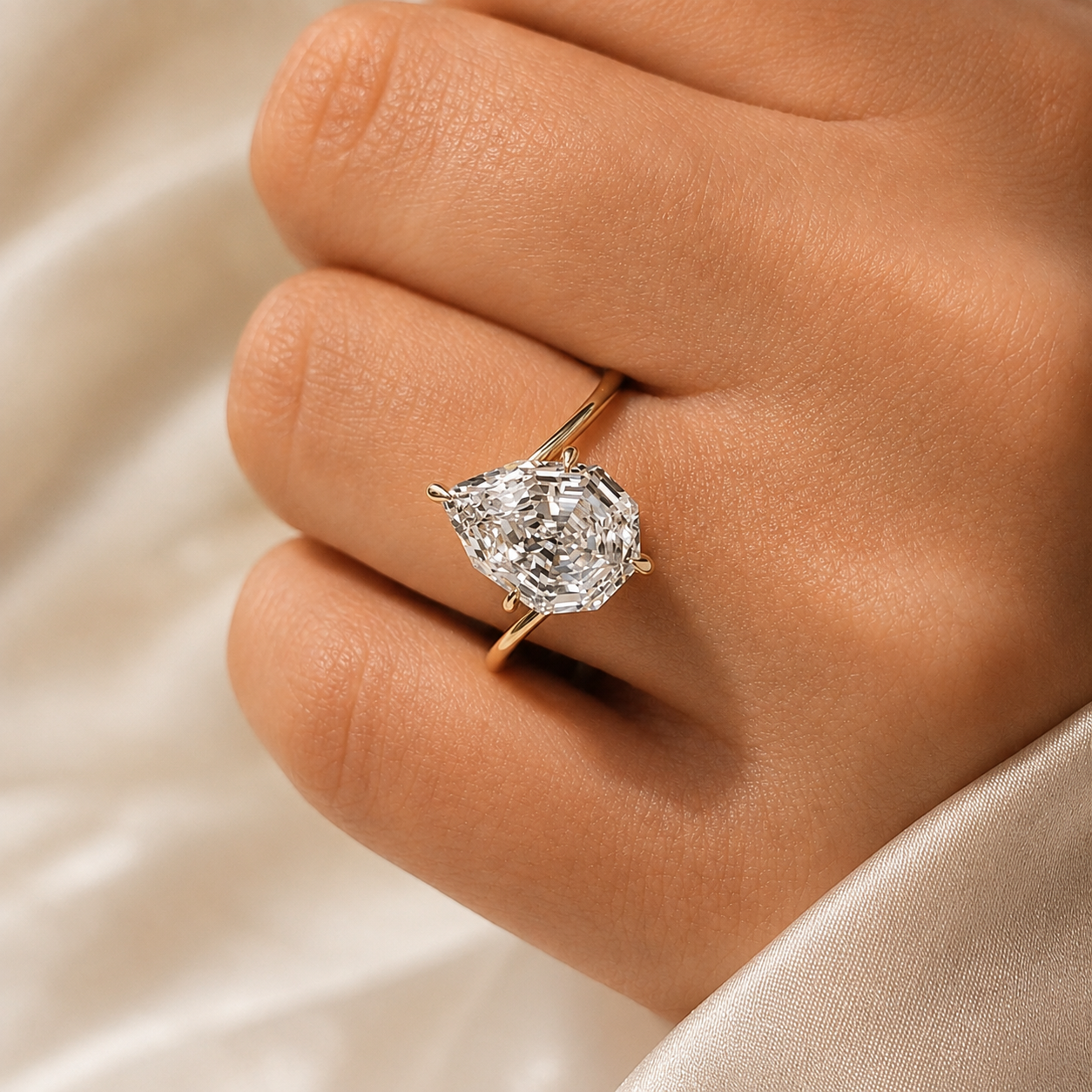 Pear Lab Grown Diamond Engagement Ring Bypass Solitaire 14K White Gold IGI Certified 2 Carat