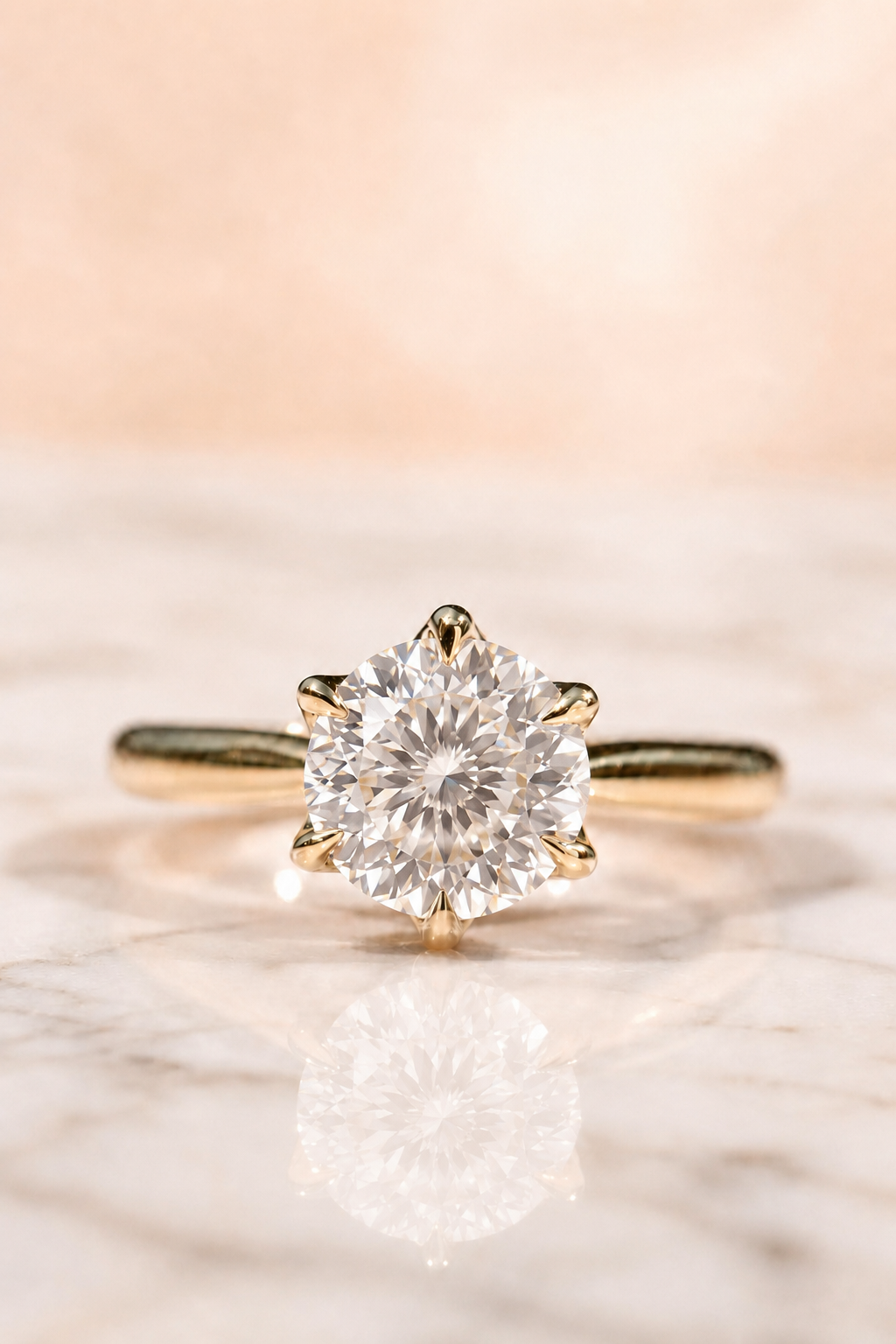 Portuguese Cut Lab Grown Diamond Engagement Ring – Floral Solitaire 14K Gold