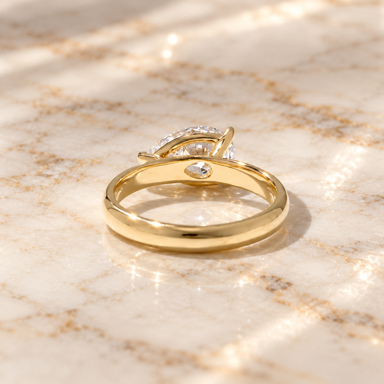 Pear Lab Grown Diamond Engagement Ring, East West Solitaire 14K Yellow Gold IGI Certified