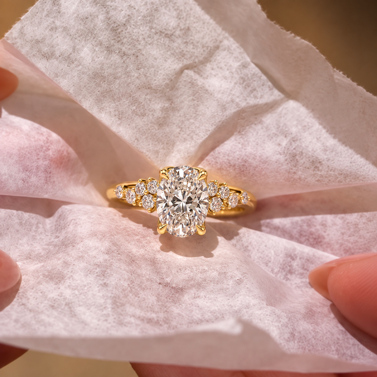 Oval Lab Grown Diamond Engagement Ring Cluster Accent 14K Gold IGI Certified