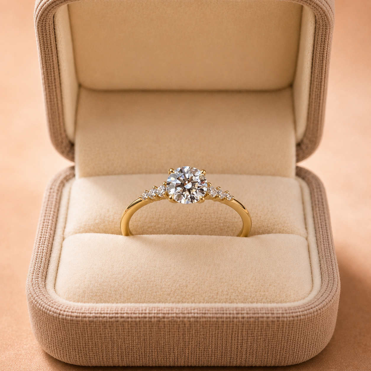Round Lab Grown Diamond Engagement Ring Seven Stone 14K Yellow Gold IGI Certified 1 Carat