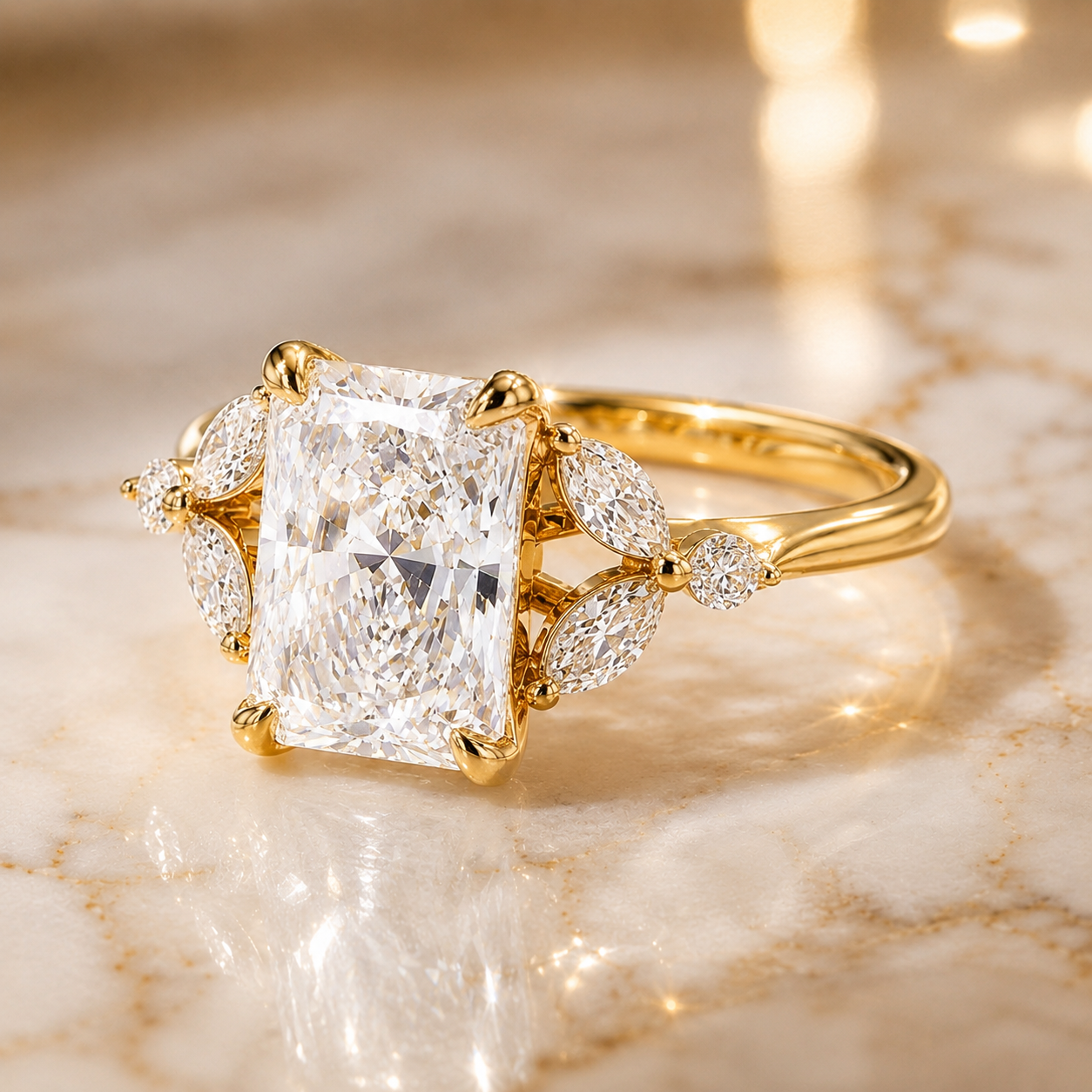 2.22ct Radiant Lab Grown Diamond Engagement Ring – IGI E VVS2 14K Yellow Gold