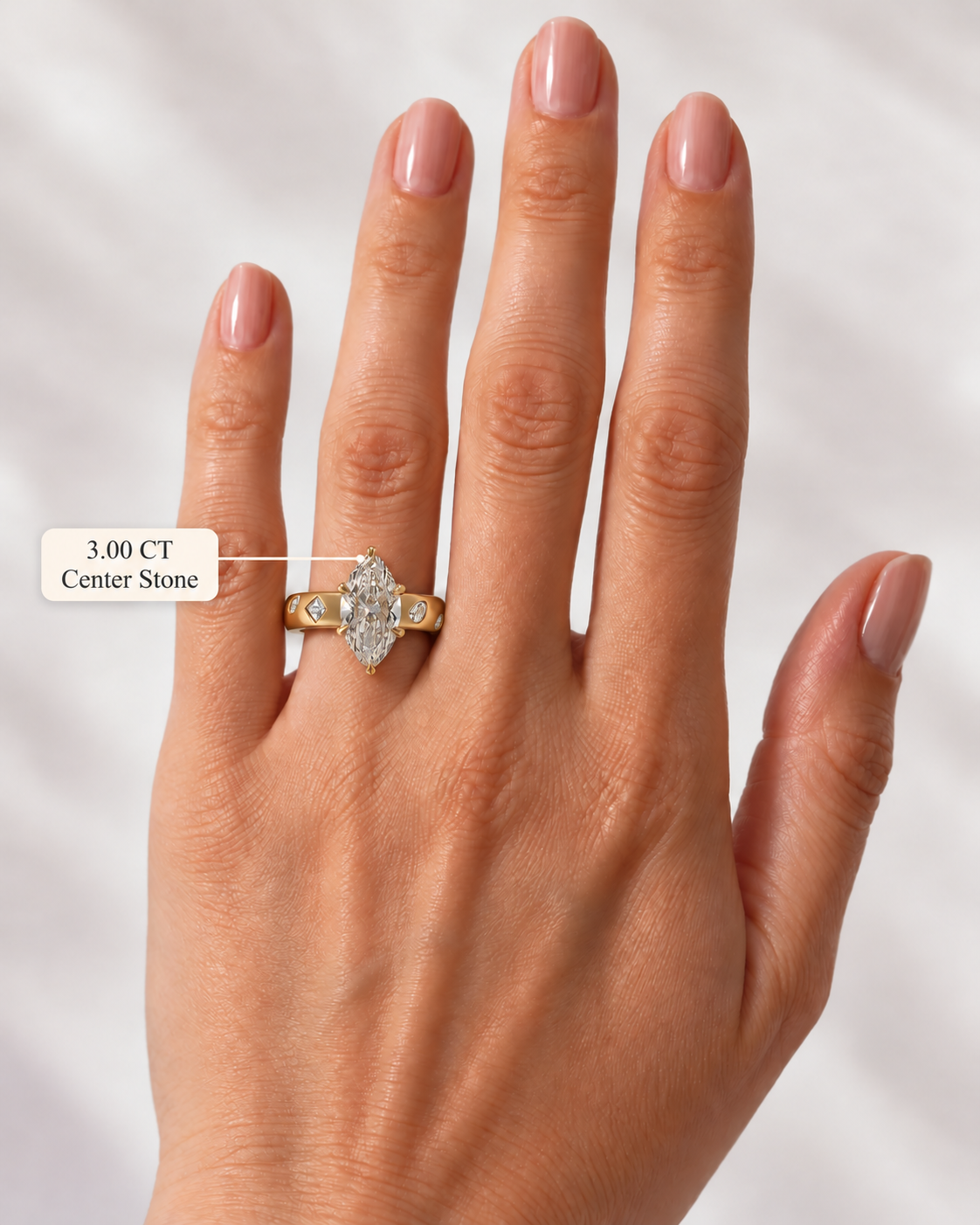 Marquise Lab Grown Diamond Engagement Ring Scattered Solitaire 14K Yellow Gold E VVS2
