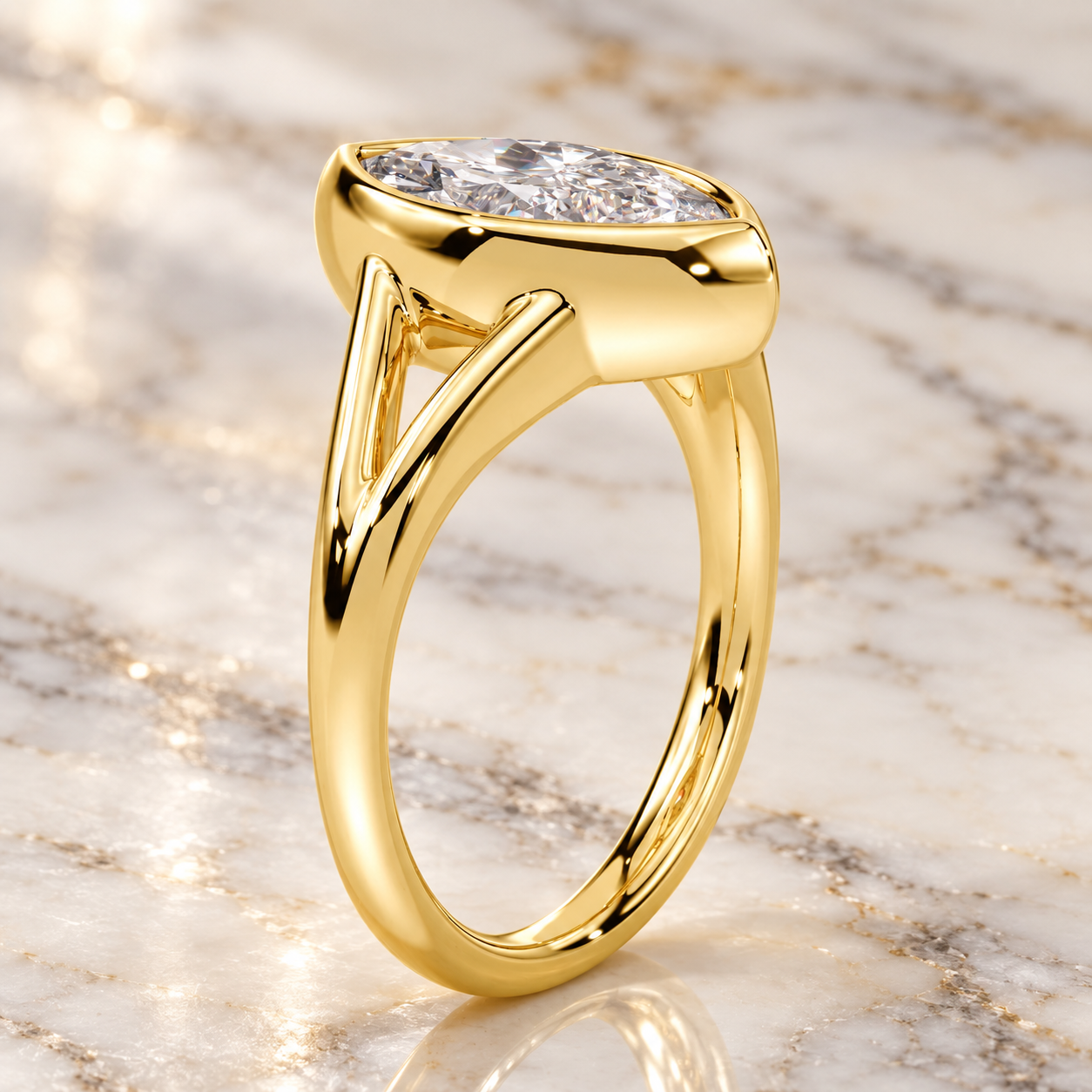 Marquise Lab Grown Diamond Ring, 14K Yellow Gold Bezel Solitaire (East-West)