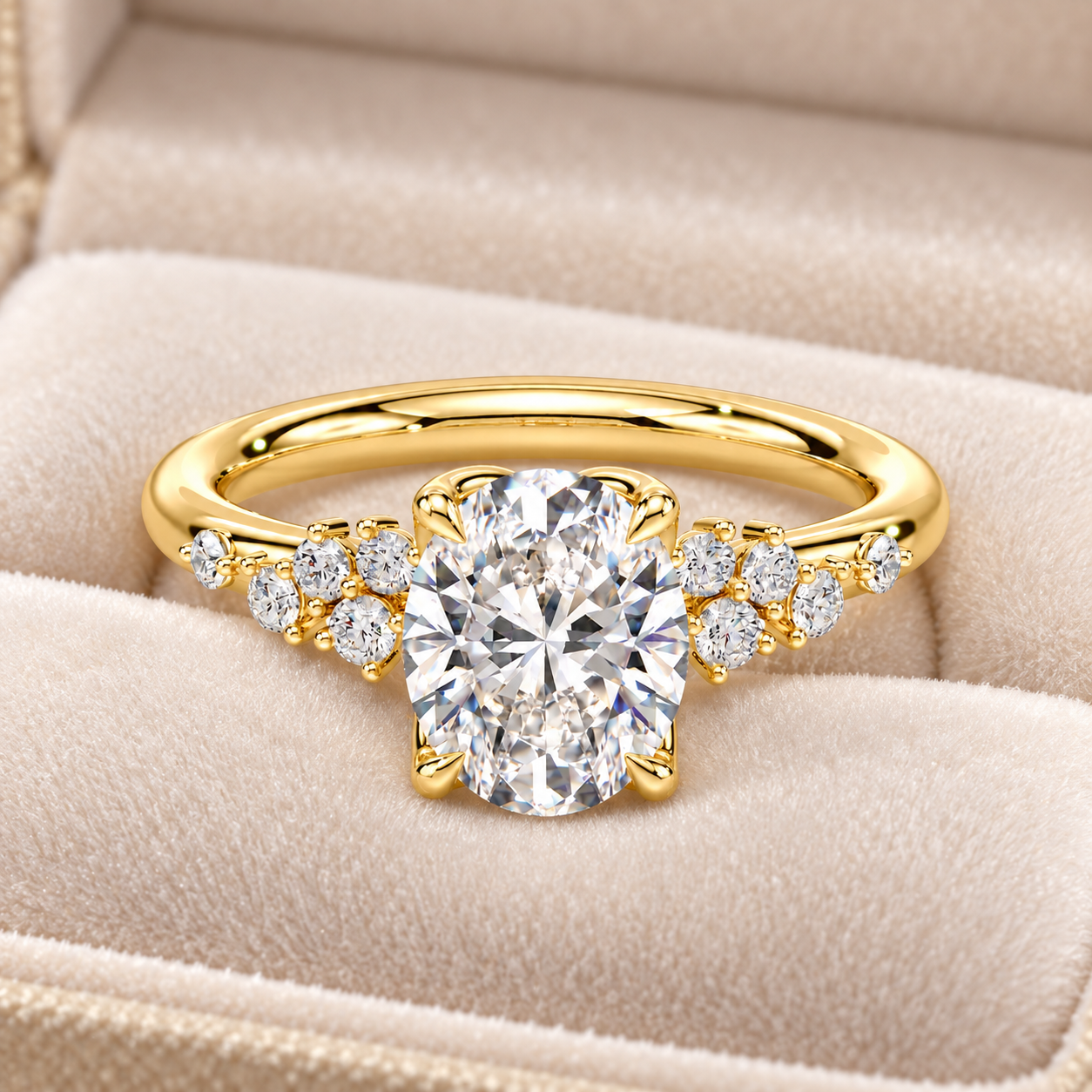 Oval Lab Grown Diamond Engagement Ring Cluster Accent 14K Gold IGI Certified