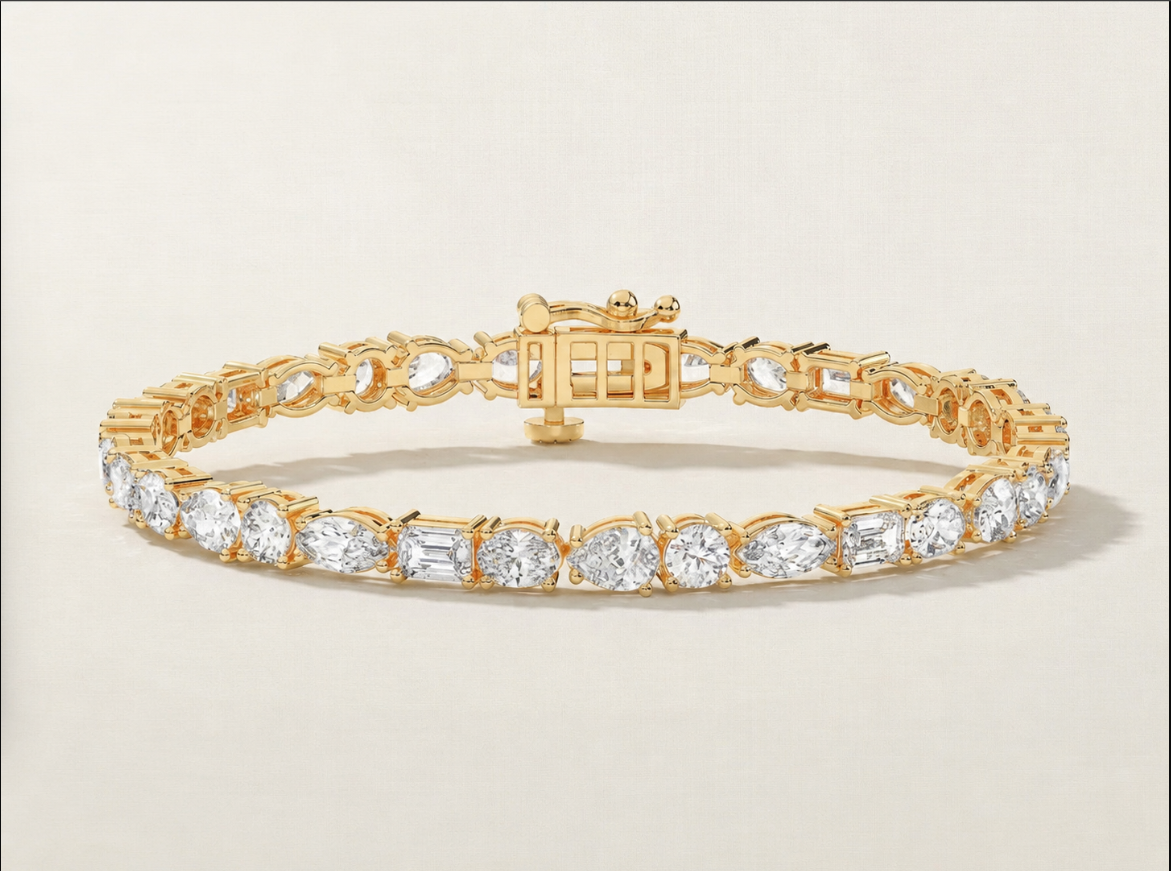 Multishape Lab Grown Diamond Tennis Bracelet – Prong 14K White or Yellow Gold – 12 CTTW