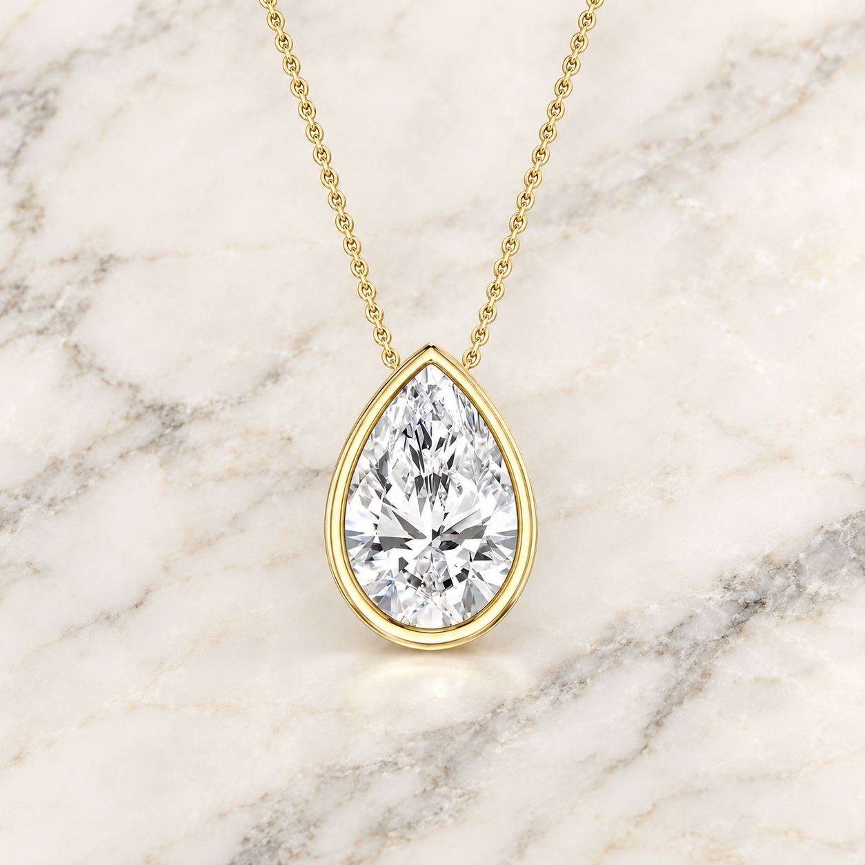 Pear Lab Grown Diamond Bezel Pendant Necklace, 14K Gold, IGI Certified