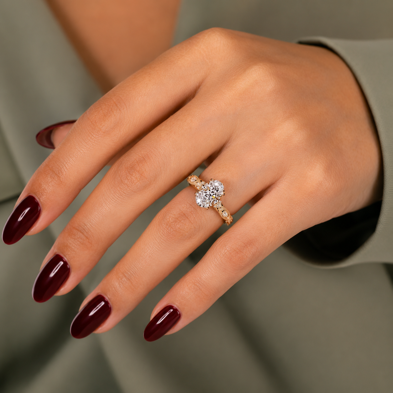 Oval Lab Grown Diamond Engagement Ring Vintage Hidden Halo 14K Yellow Gold IGI Certified 4 Carat