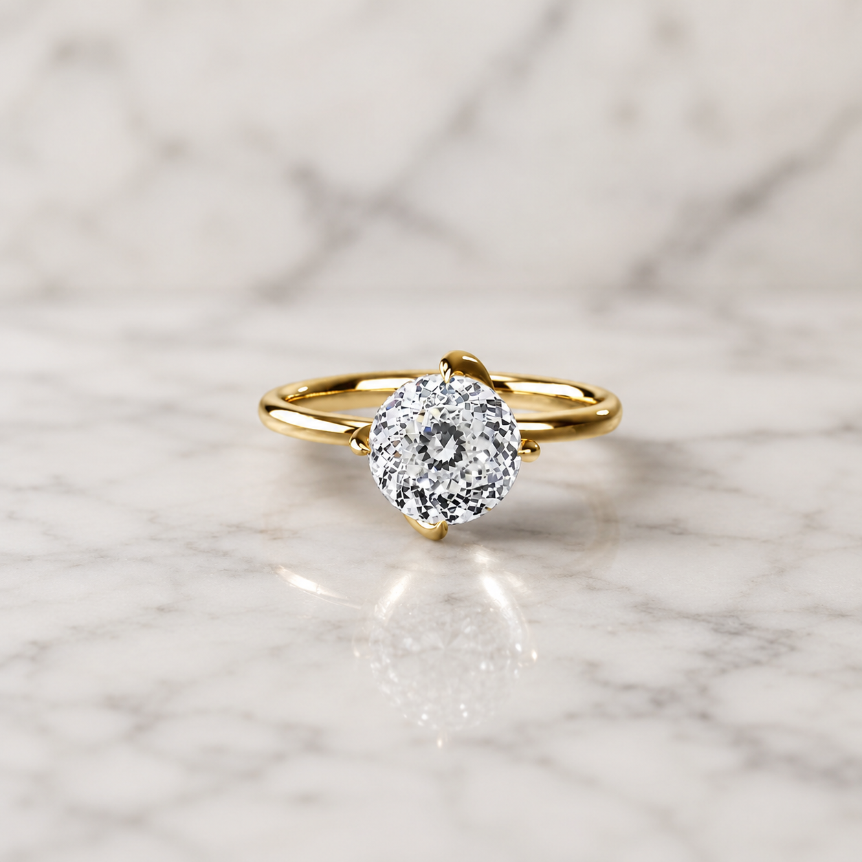 Portuguese Cut Round Lab Grown Diamond Engagement Ring Hidden Halo Solitaire 14K Yellow Gold IGI Certified 2 Carat