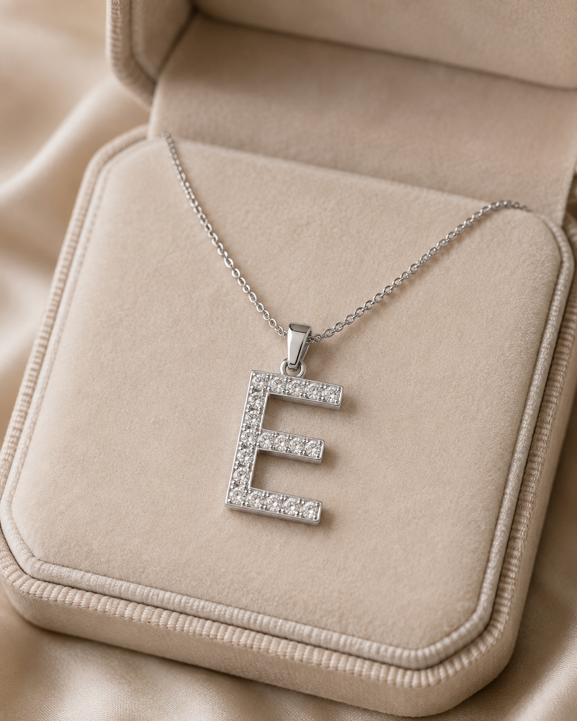 Letter E Lab Grown Diamond Initial Pendant Necklace Alphabet Charm IGI Certified for Her
