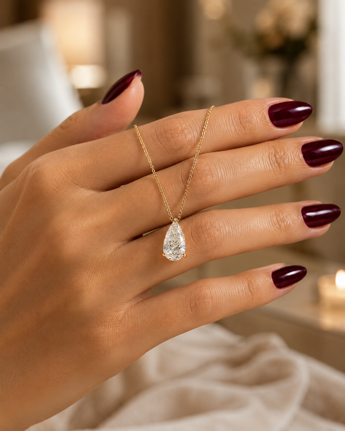 Pear Shape Lab Grown Diamond Solitaire Pendant Necklace in 14K Yellow Gold