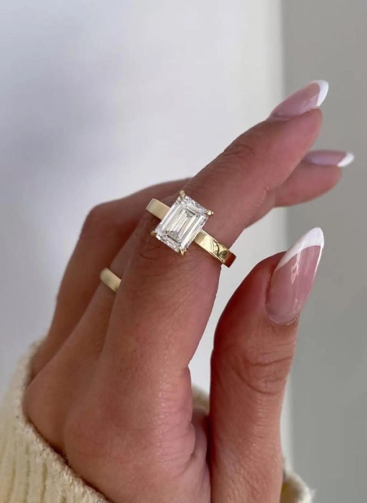 2.5Ct Emerald Cut Lab Grown Diamond Engagement Ring 14K Gold Hidden Halo