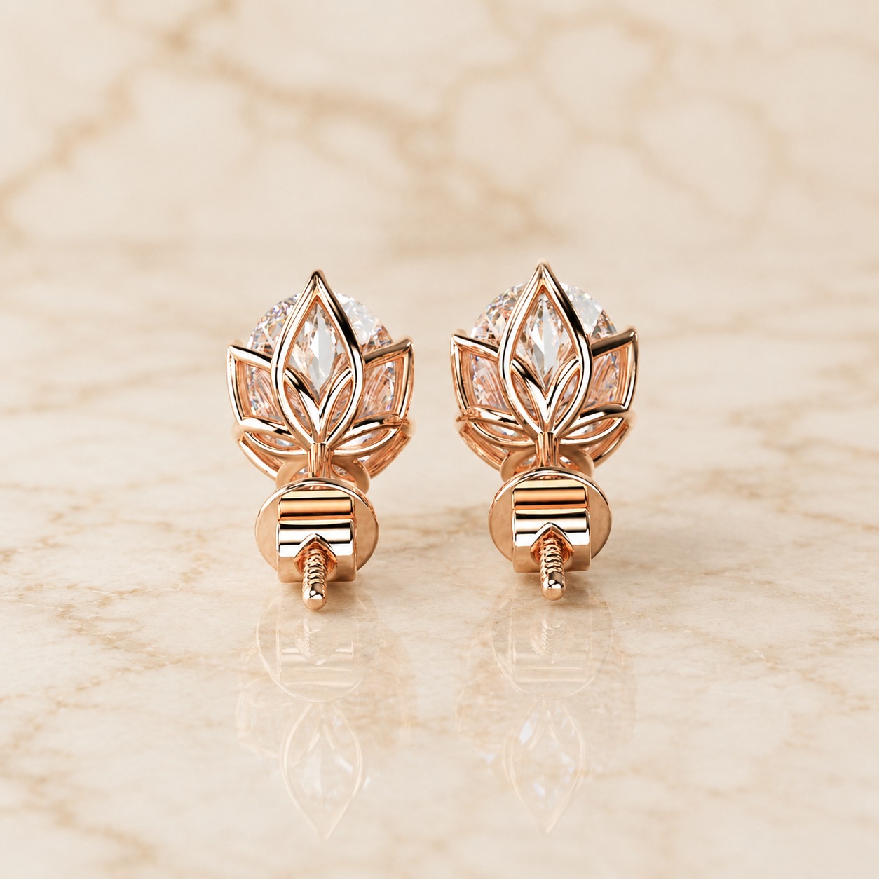 Oval Lab Grown Diamond Stud Earrings Solitaire 14K Rose Gold IGI Certified 2ct Screw-Back