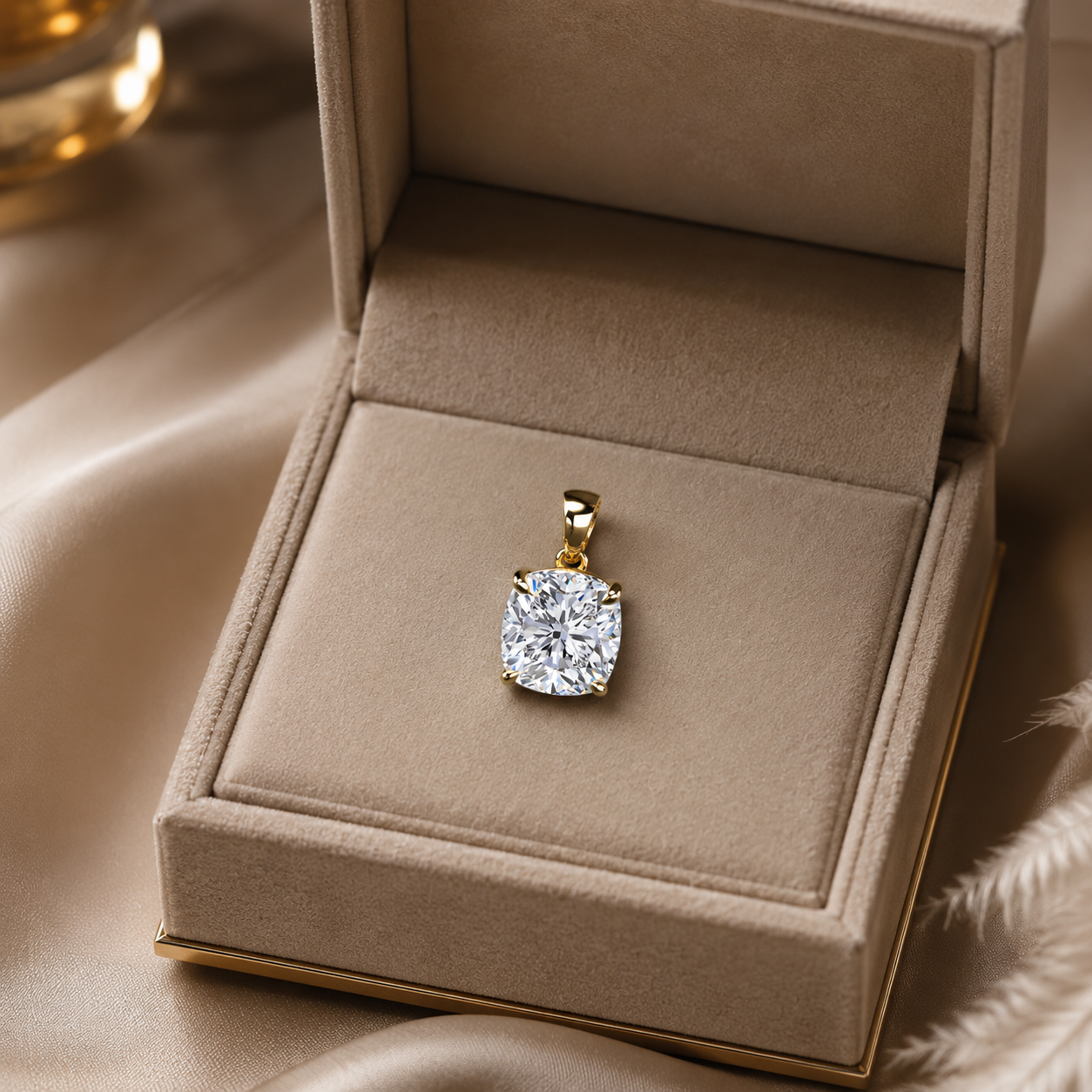 Cushion Lab Grown Diamond Solitaire Pendant – Four-Prong 14K Yellow Gold – IGI Certified 2ct