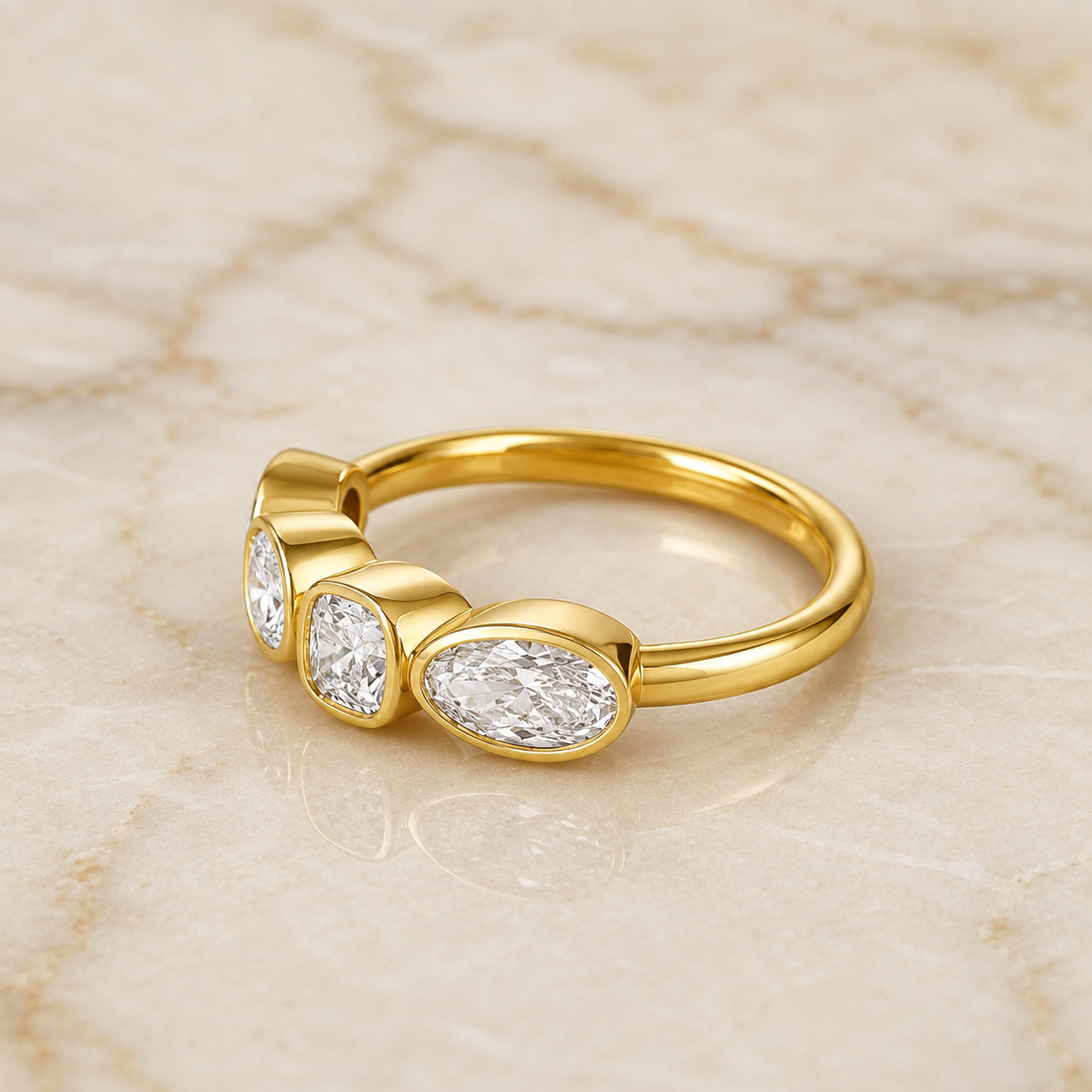 Mixed Shape Lab Grown Diamond Band – Bezel Set 14K Yellow Gold – Pear Cushion Oval
