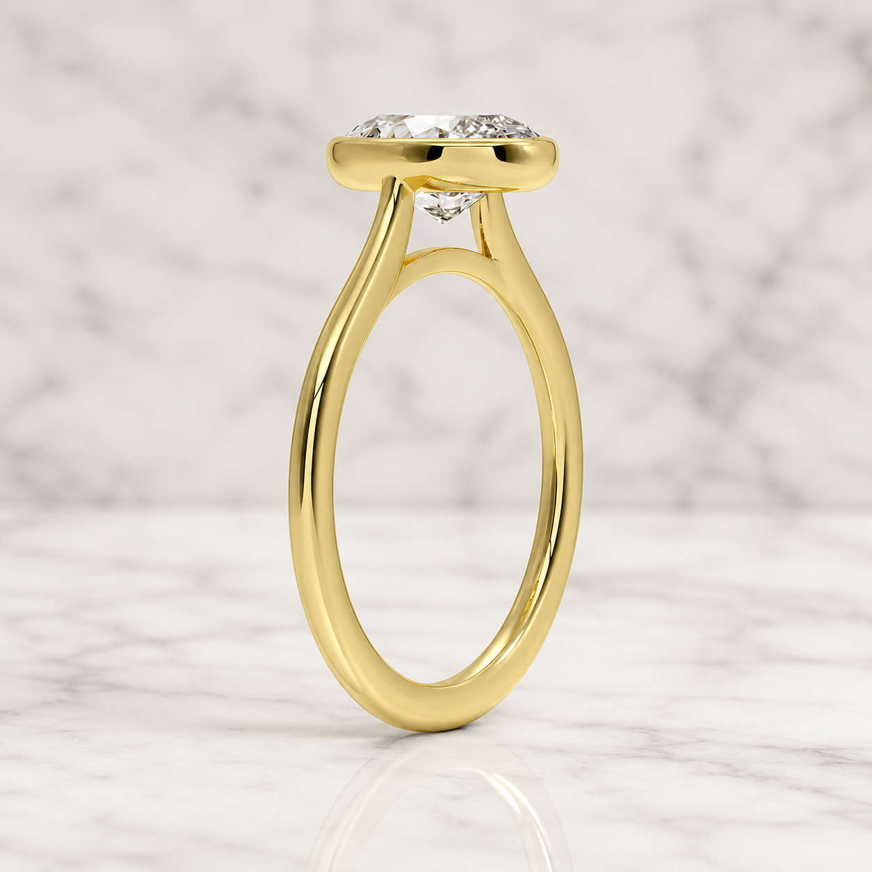 Oval Lab Grown Diamond Engagement Ring Bezel Solitaire 14K Yellow Gold E Color, IGI Certified