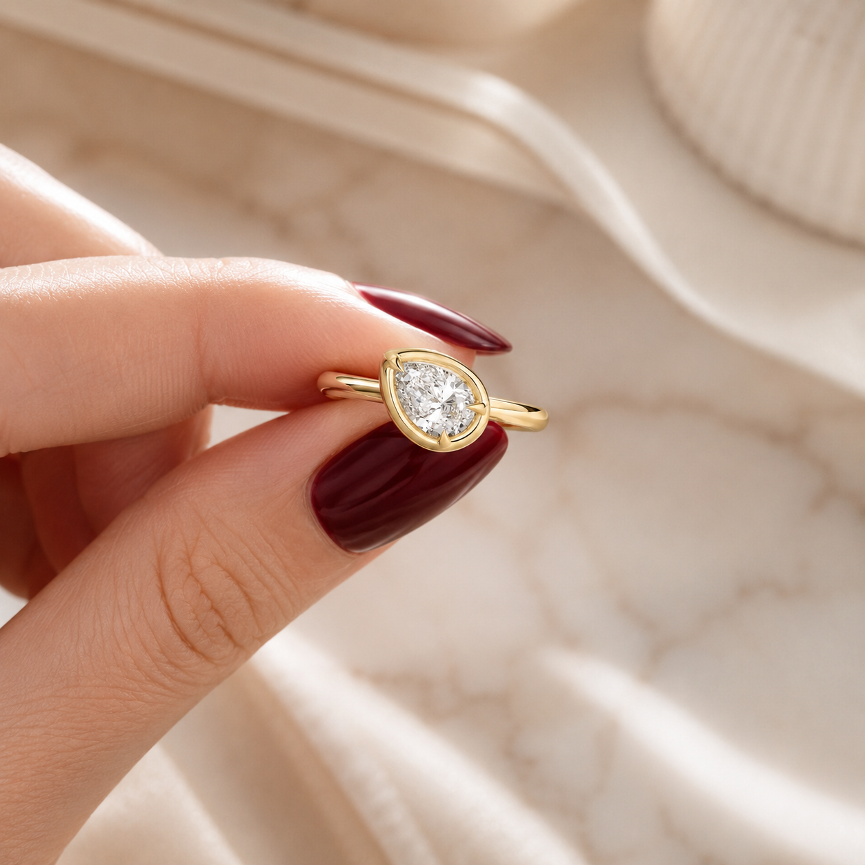 Pear Lab Grown Diamond Engagement Ring Tilted Bezel Solitaire 14K Yellow Gold IGI Certified 2ct E VVS2