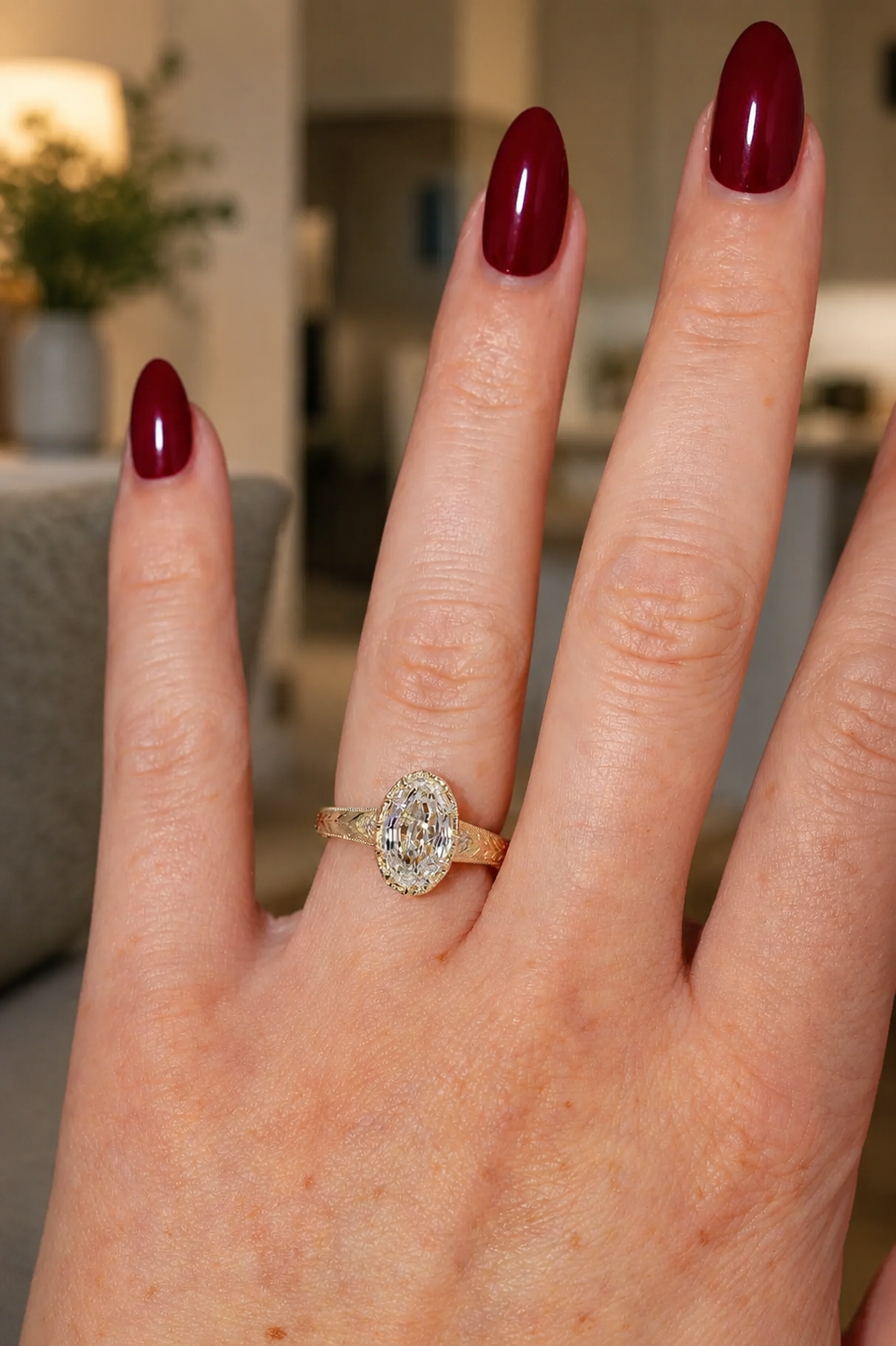 Oval Lab Grown Diamond Engagement Ring Vintage Halo 14K Yellow Gold IGI Certified 2.55 Carat E VVS2