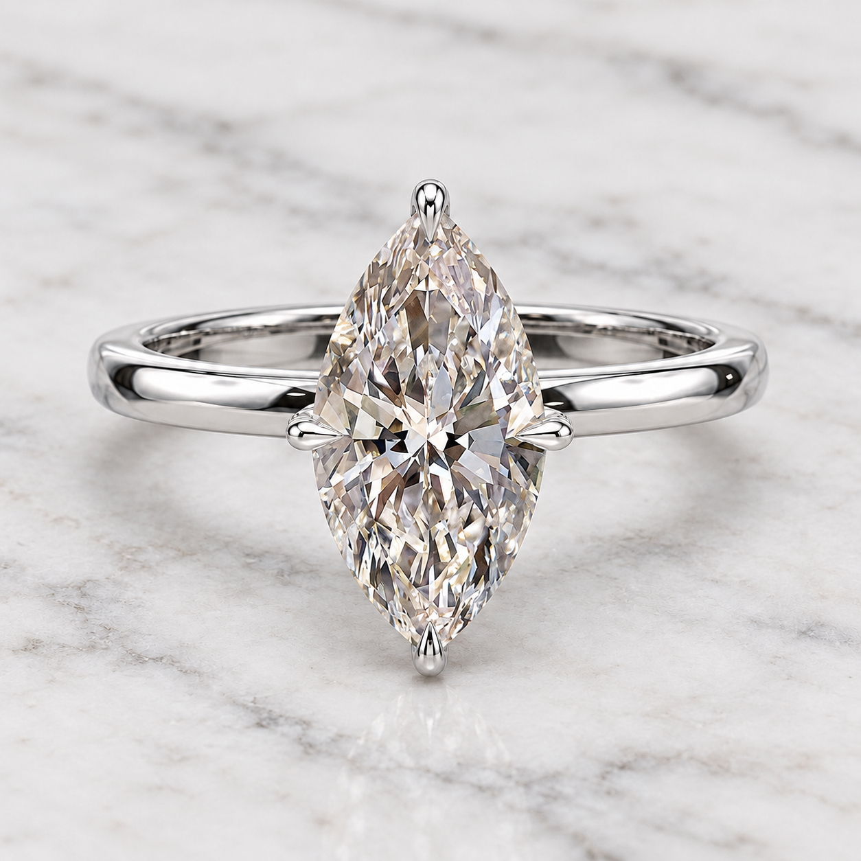 Marquise Lab Grown Diamond Engagement Ring Solitaire 14K White Gold E VVS2 Prong Set