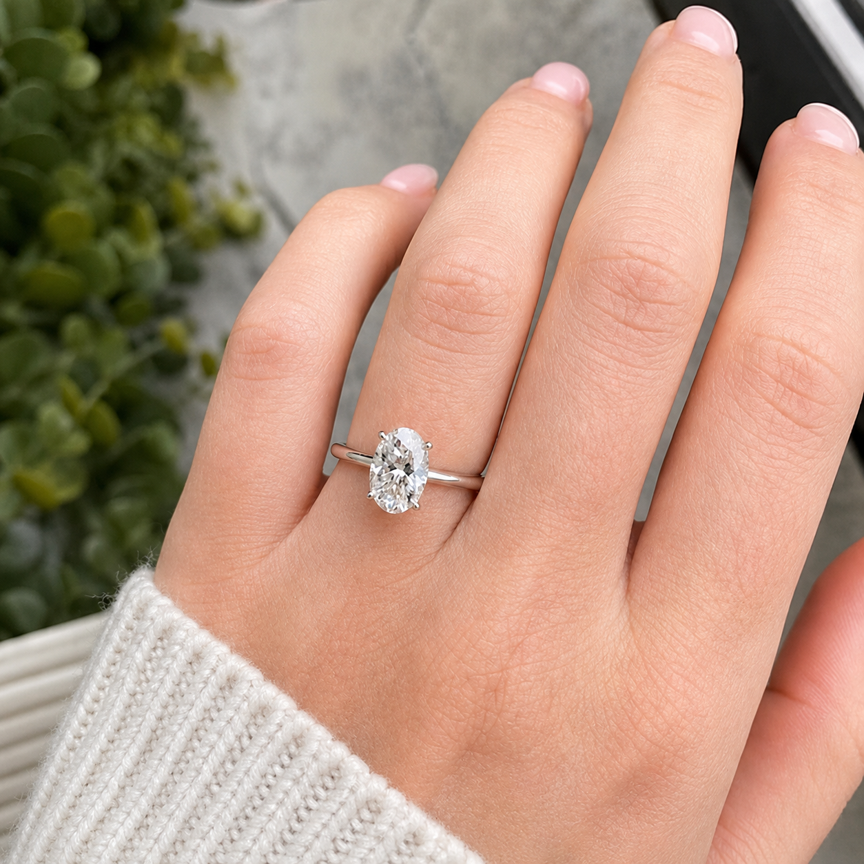 Oval Lab Grown Diamond Engagement Ring  Knife Edge Solitaire 14K White Gold IGI Certified 4 Carat E VVS2