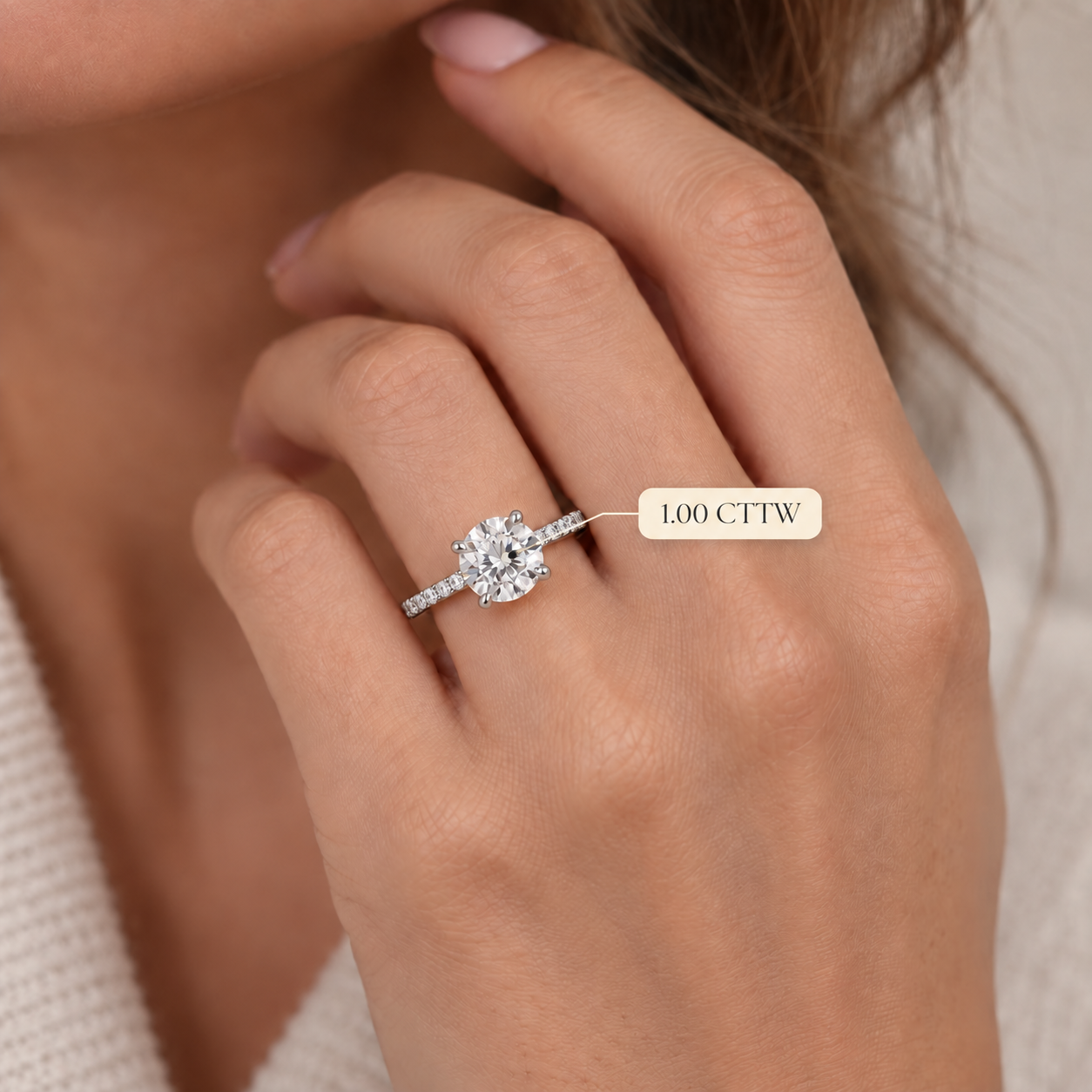 Round Cut Lab Grown Diamond Engagement Ring Floating Solitaire 18K White Gold IGI Certified