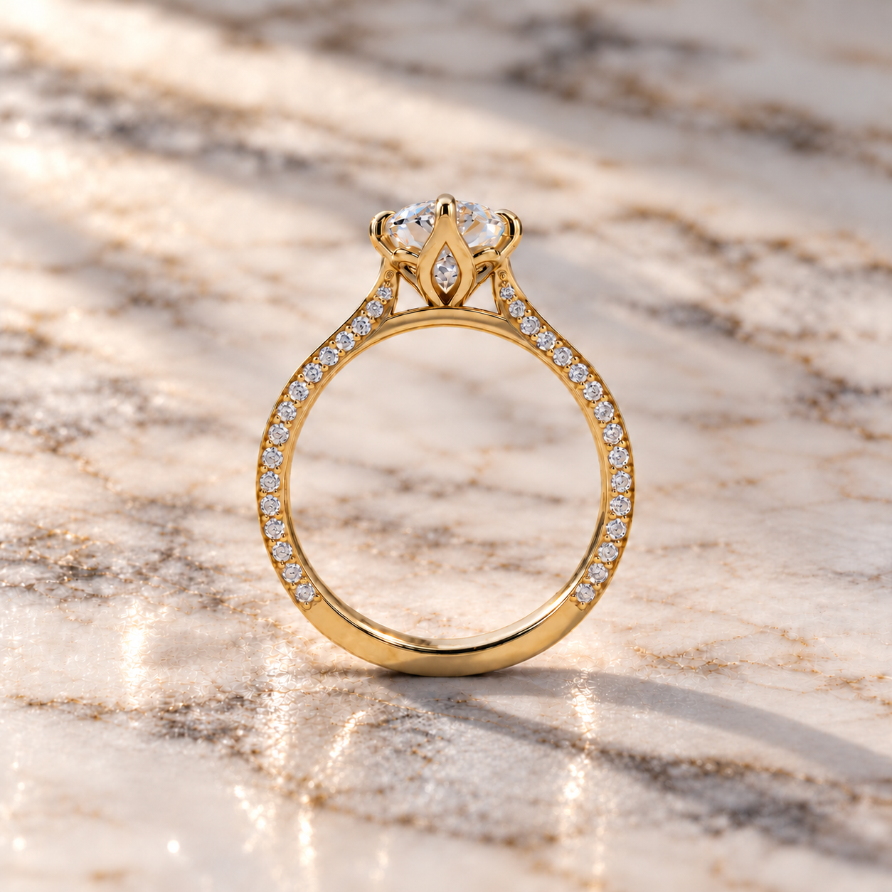 Dutch Marquise Lab Grown Diamond Engagement Ring Solitaire 14K Yellow Gold IGI Certified Pave Hidden Detail