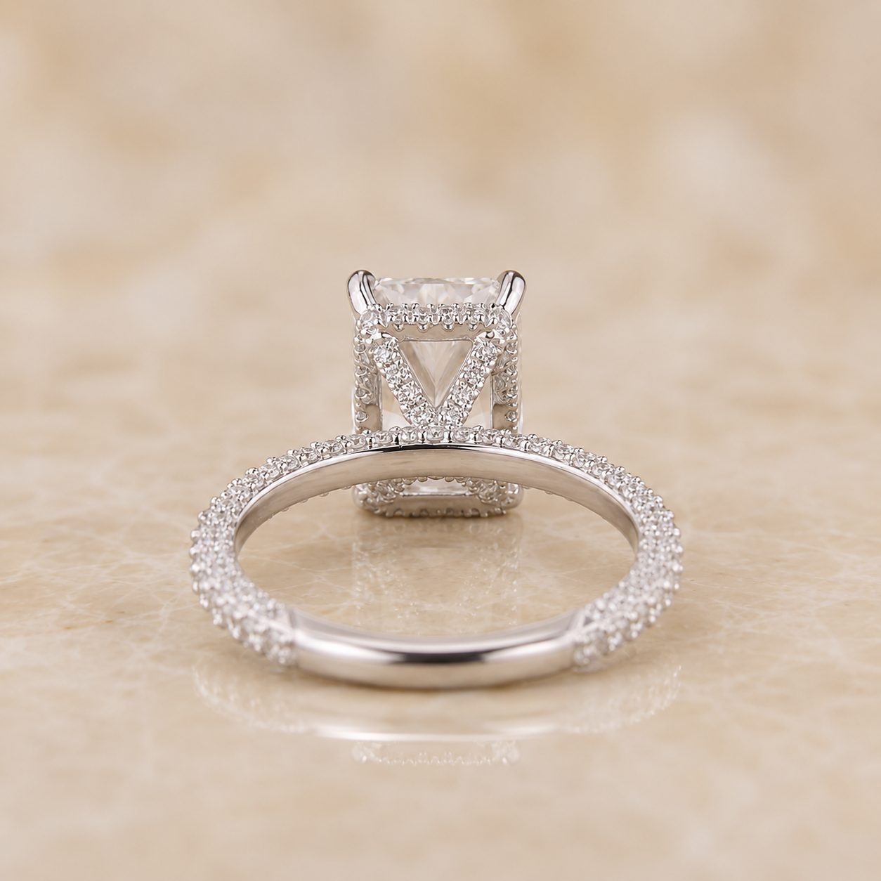 Radiant Lab Grown Diamond Engagement Ring Three-Sided Pavé Platinum IGI Certified 3.20 Carat