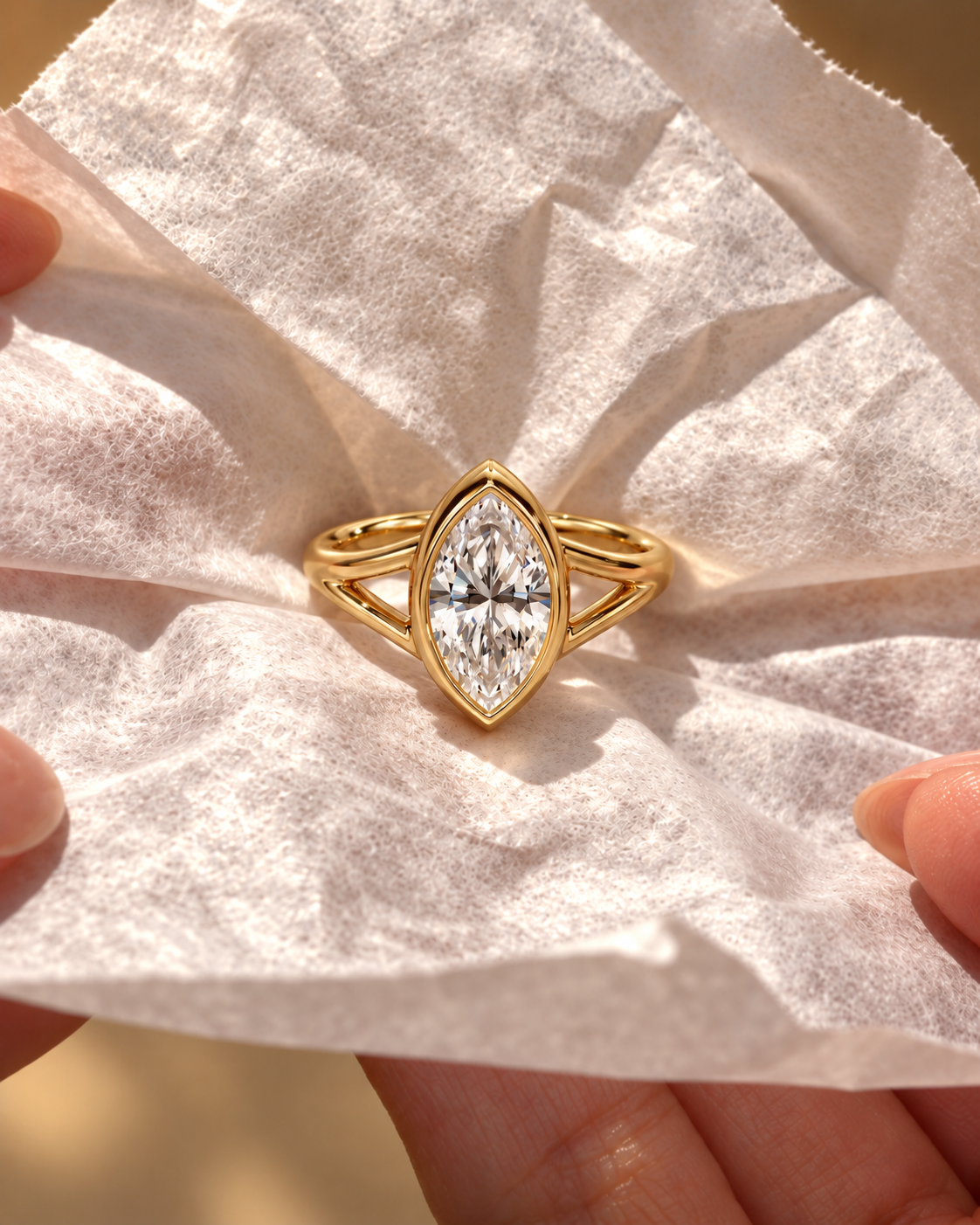 Marquise Lab Grown Diamond Ring, 14K Yellow Gold Bezel Solitaire (East-West)