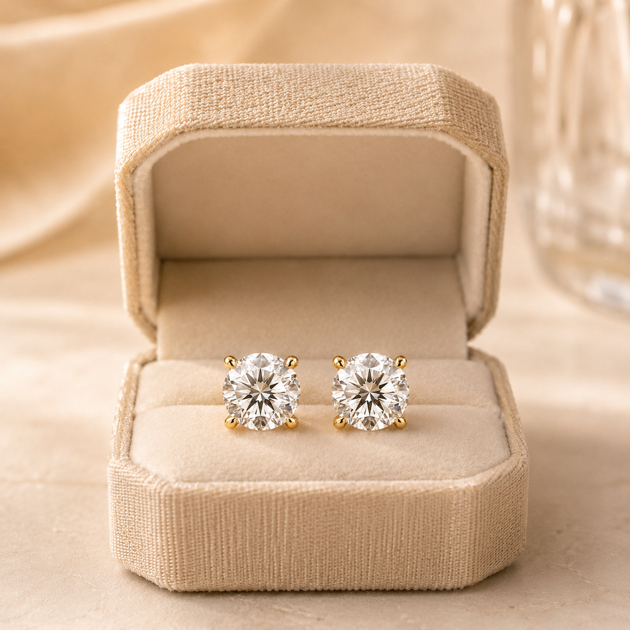 Round Lab Grown Diamond Stud Earrings – Hidden Halo 14K Yellow Gold – IGI Certified 2ct, Screw-Back
