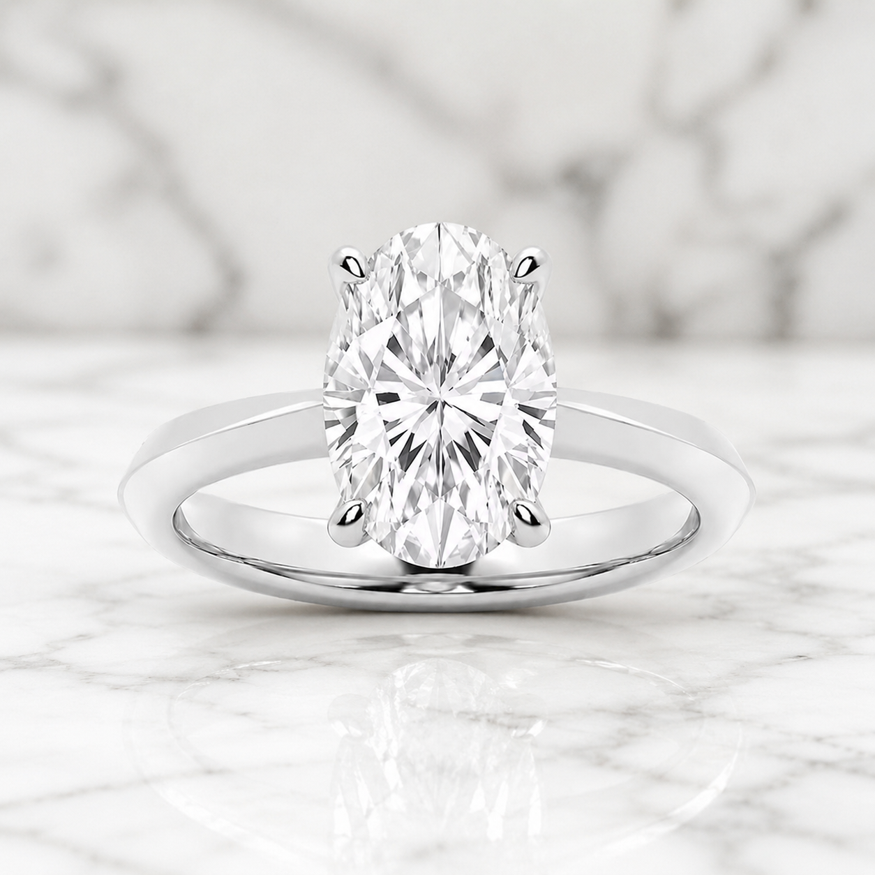 Oval Lab Grown Diamond Engagement Ring  Knife Edge Solitaire 14K White Gold IGI Certified 4 Carat E VVS2