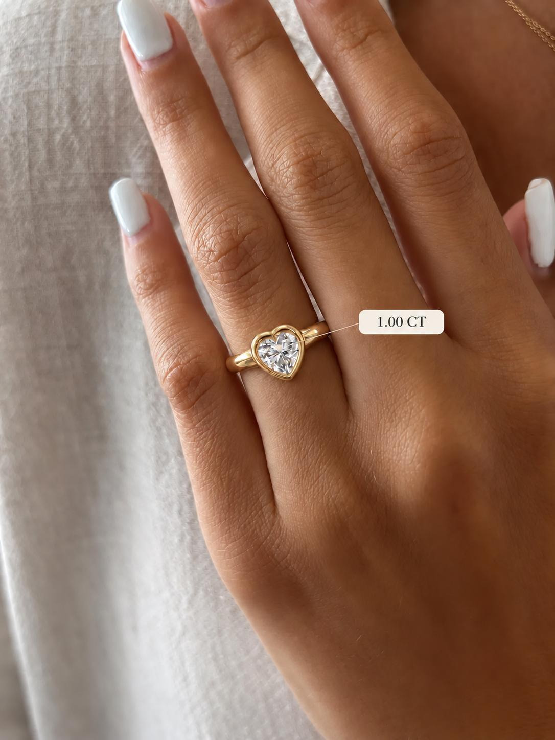 Heart Lab Diamond Engagement Ring: 14K Yellow Gold Dome Bezel Solitaire