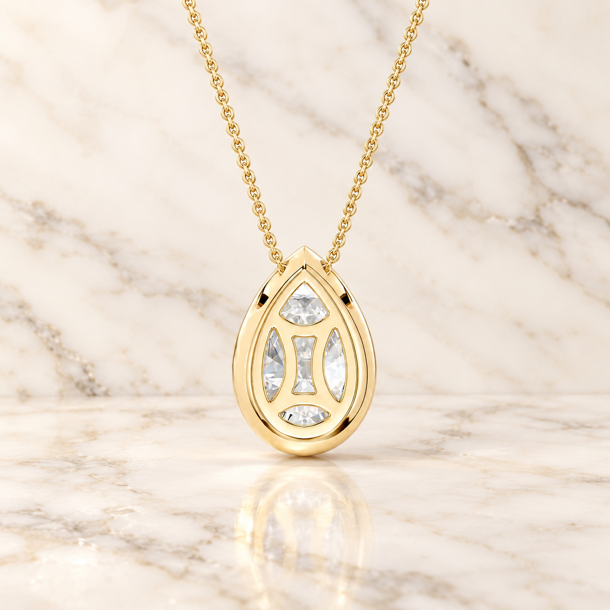 Pear Lab Grown Diamond Bezel Pendant Necklace, 14K Gold, IGI Certified