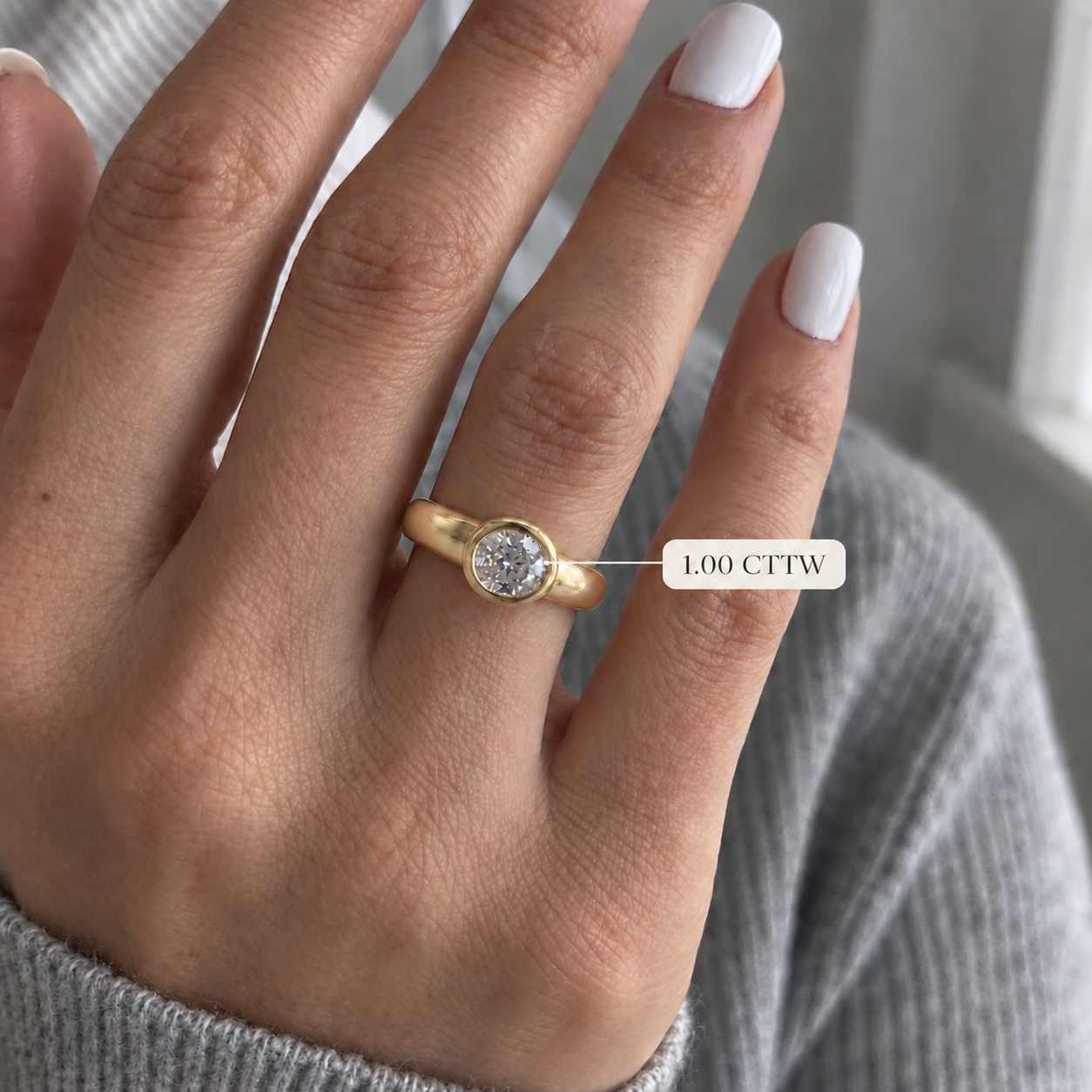 Oval Lab Grown Diamond Engagement Ring East West Bezel Cigar Band 14K Gold IGI Certified