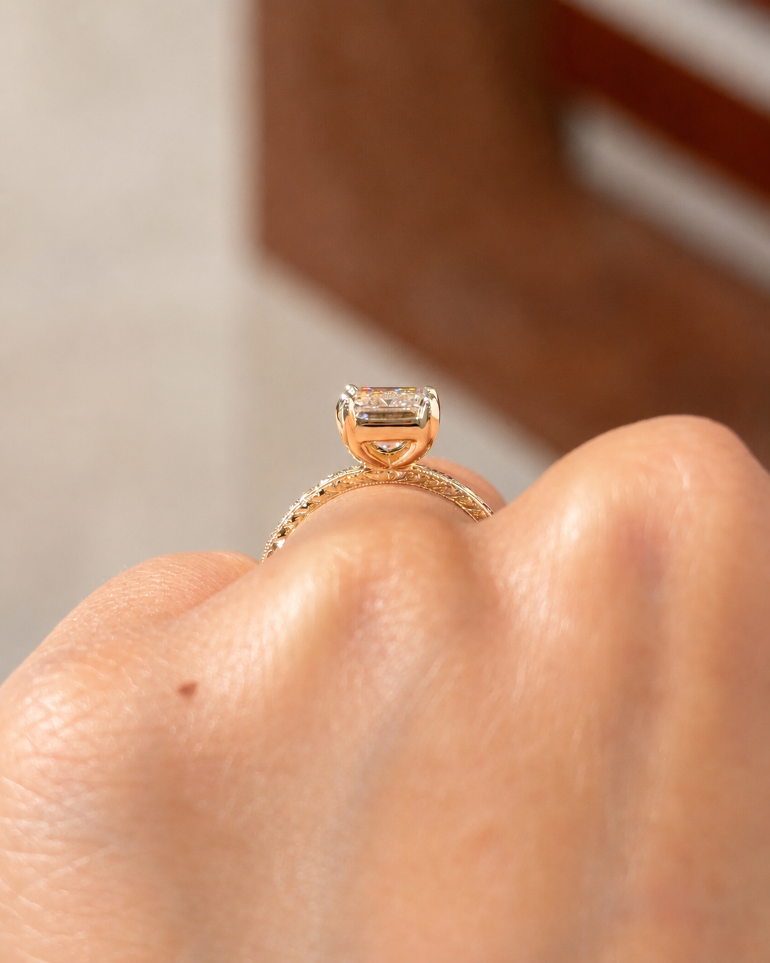 Emerald Cut Lab Grown Diamond Engagement Ring Vintage Solitaire 14K Yellow Gold IGI Certified 3ct