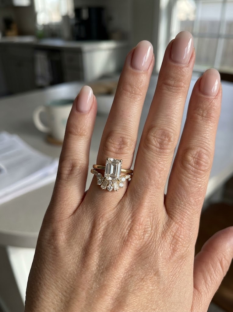 Art Deco Diamond Wedding Band Baguette & Round Cluster 14K Yellow Gold Lab Grown Diamonds