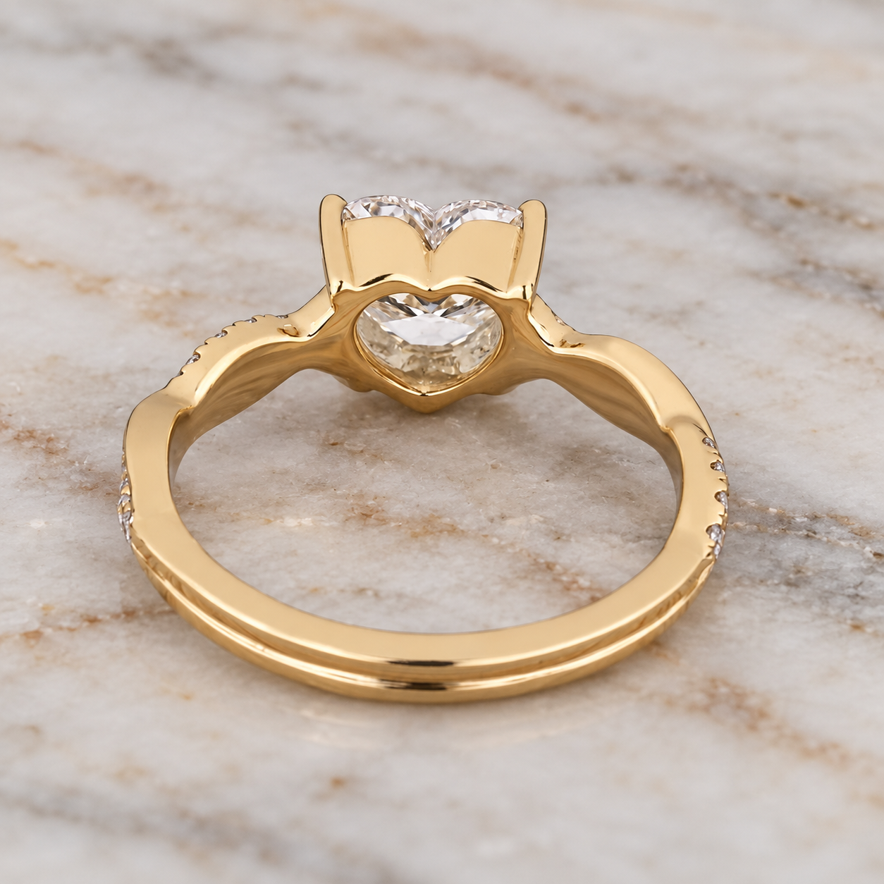 Heart Lab Grown Diamond Engagement Ring Twisted Shank 14K Yellow Gold IGI Certified E VVS2