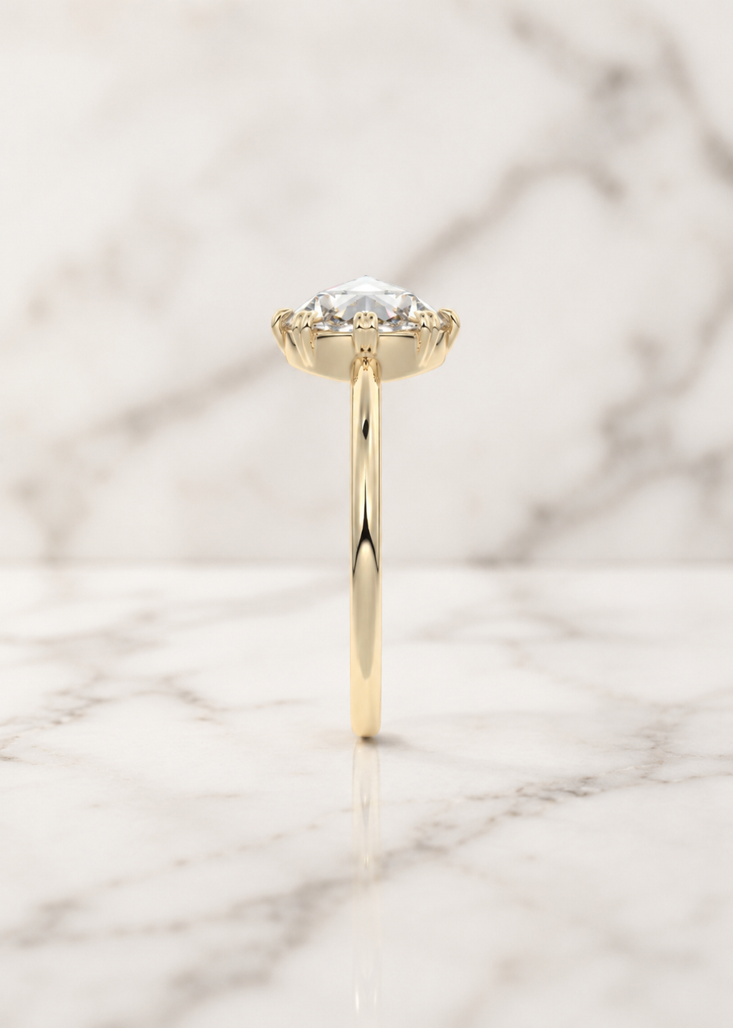 Round Rose Cut Lab Grown Diamond Engagement Ring Double Claw Prong 14K Rose Gold Vintage Solitaire