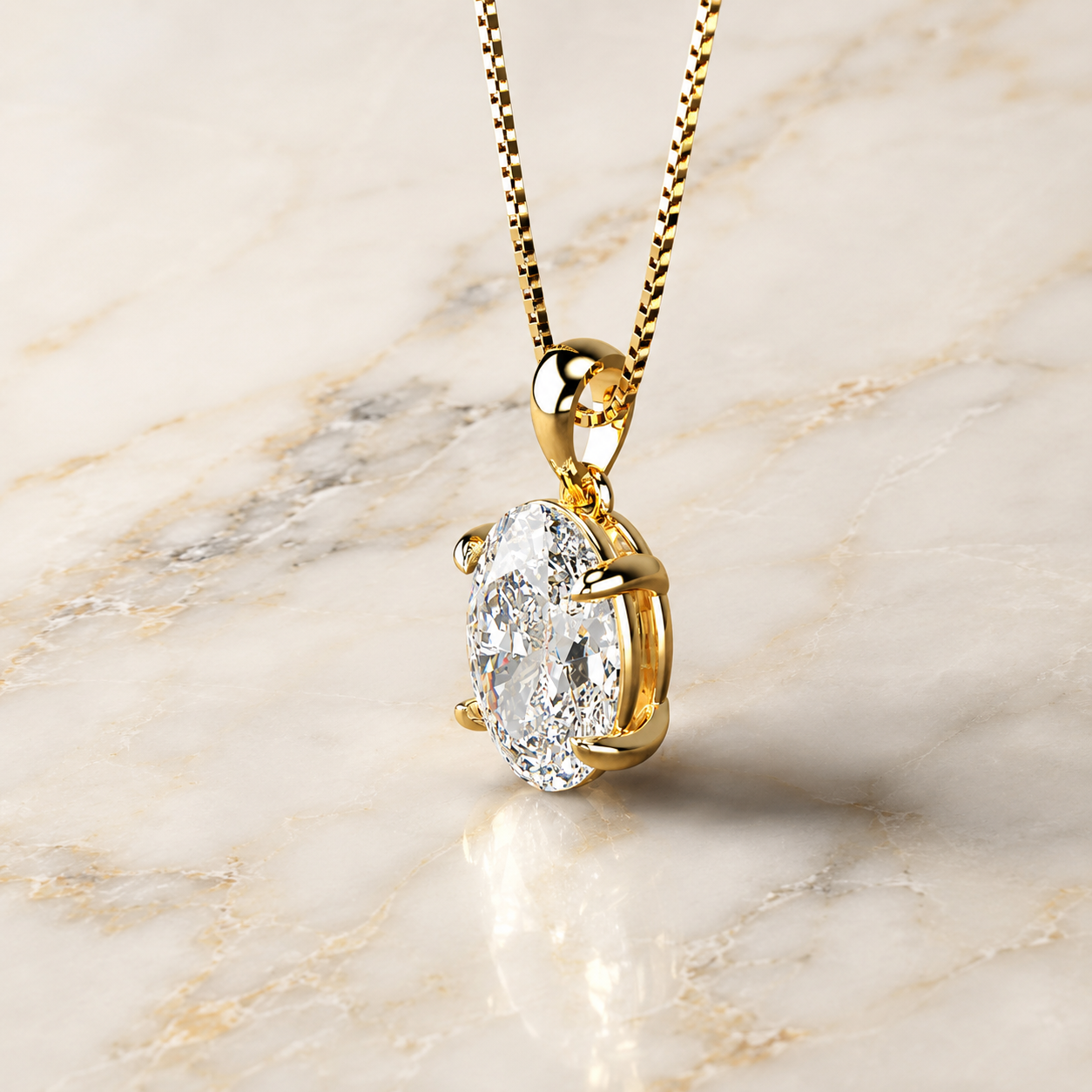 Oval Lab Grown Diamond Solitaire Pendant Necklace Four-Prong 18K Gold IGI Certified