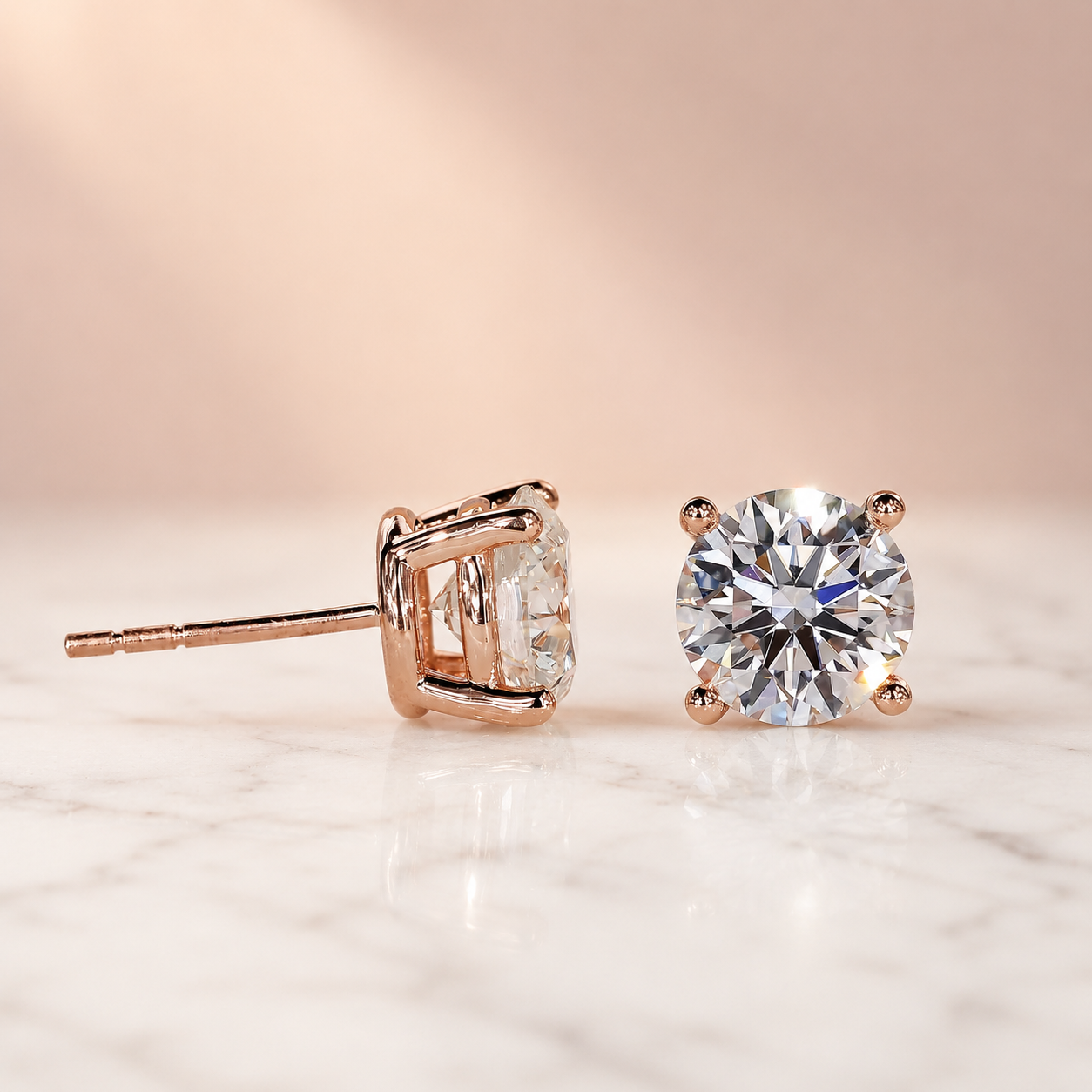 IGI 3Ct Round Lab Grown Diamond Stud Earrings 14K Rose Gold 4-Prong VS EF — view 3