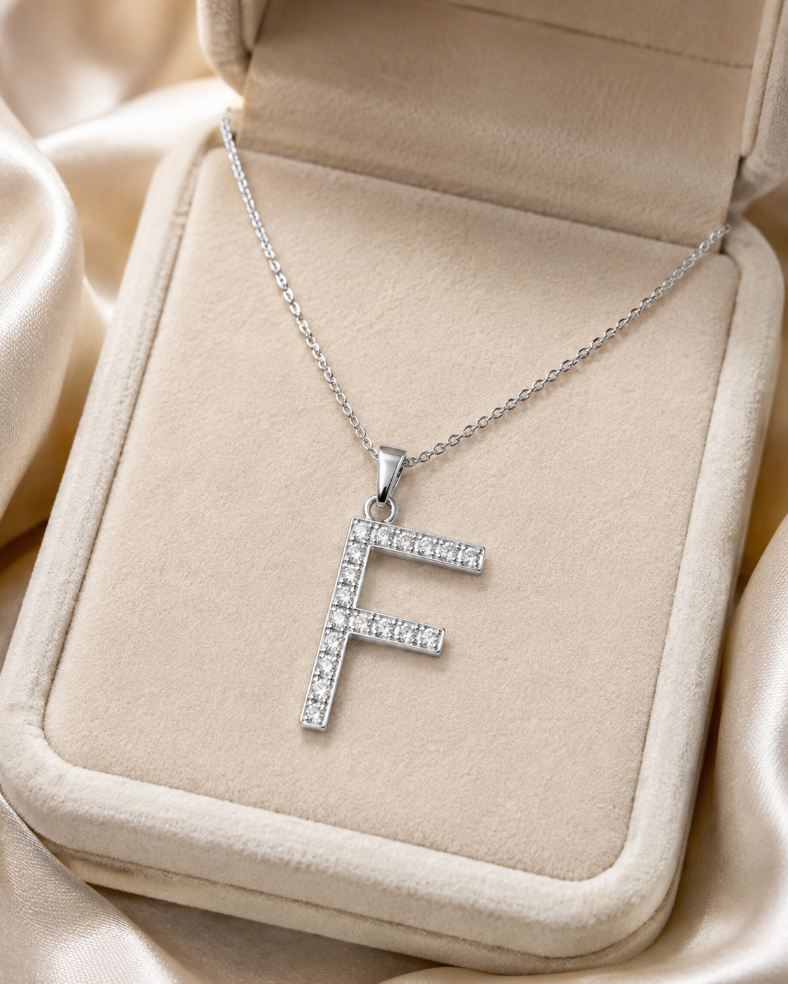  Lab Grown Diamond  Initial F Pendant 14K White Gold E VVS2 IGI Certified