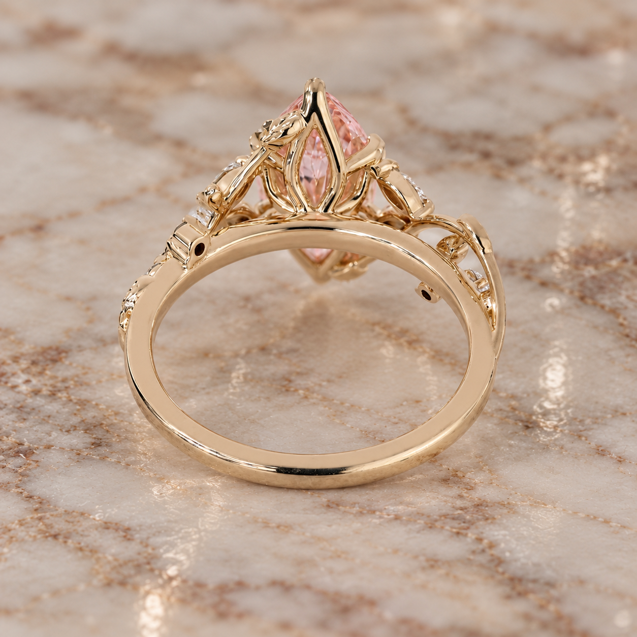 Pink Marquise Lab Grown Diamond Engagement Ring Tulip Setting 14K Yellow Gold IGI Certified VVS2 - VS1