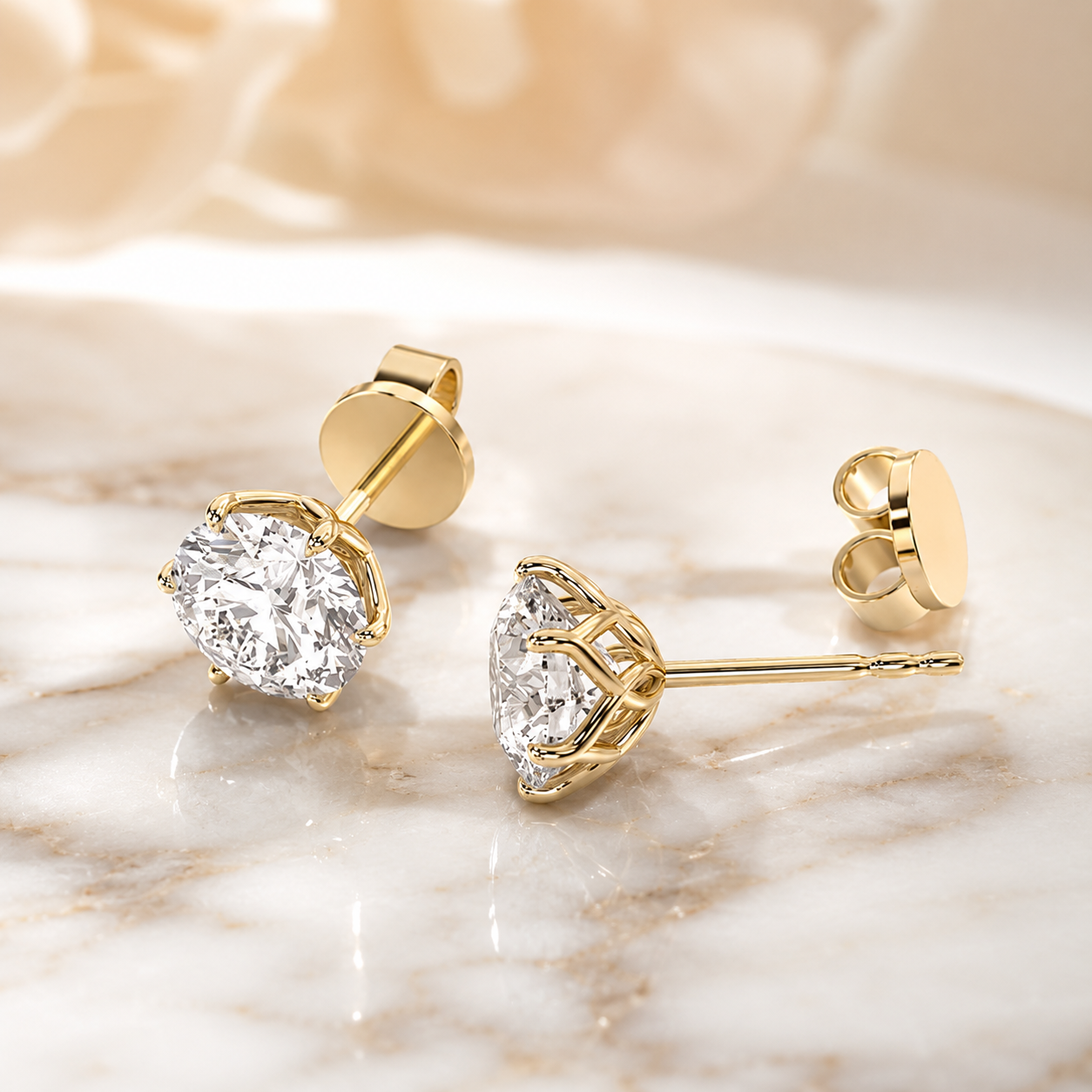 1 Ctw Round Lab Grown Diamond Stud Earrings – 14K Gold Tulip Petal Prong — view 3