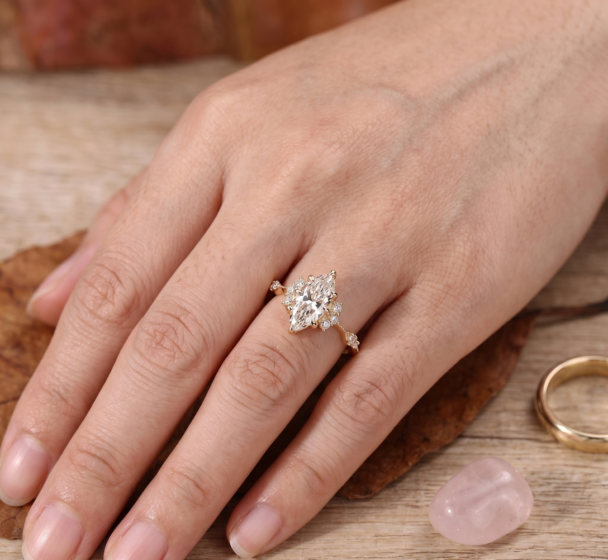 Marquise Lab Grown Diamond Engagement Ring  Vintage Halo Milgrain 14K Gold  IGI Certified 1 Carat E VVS2