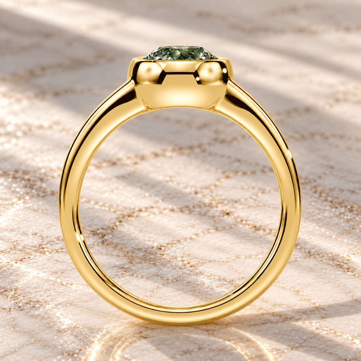 Pear Green Lab Diamond Engagement Ring, 14K Yellow Gold Bezel Split Shank