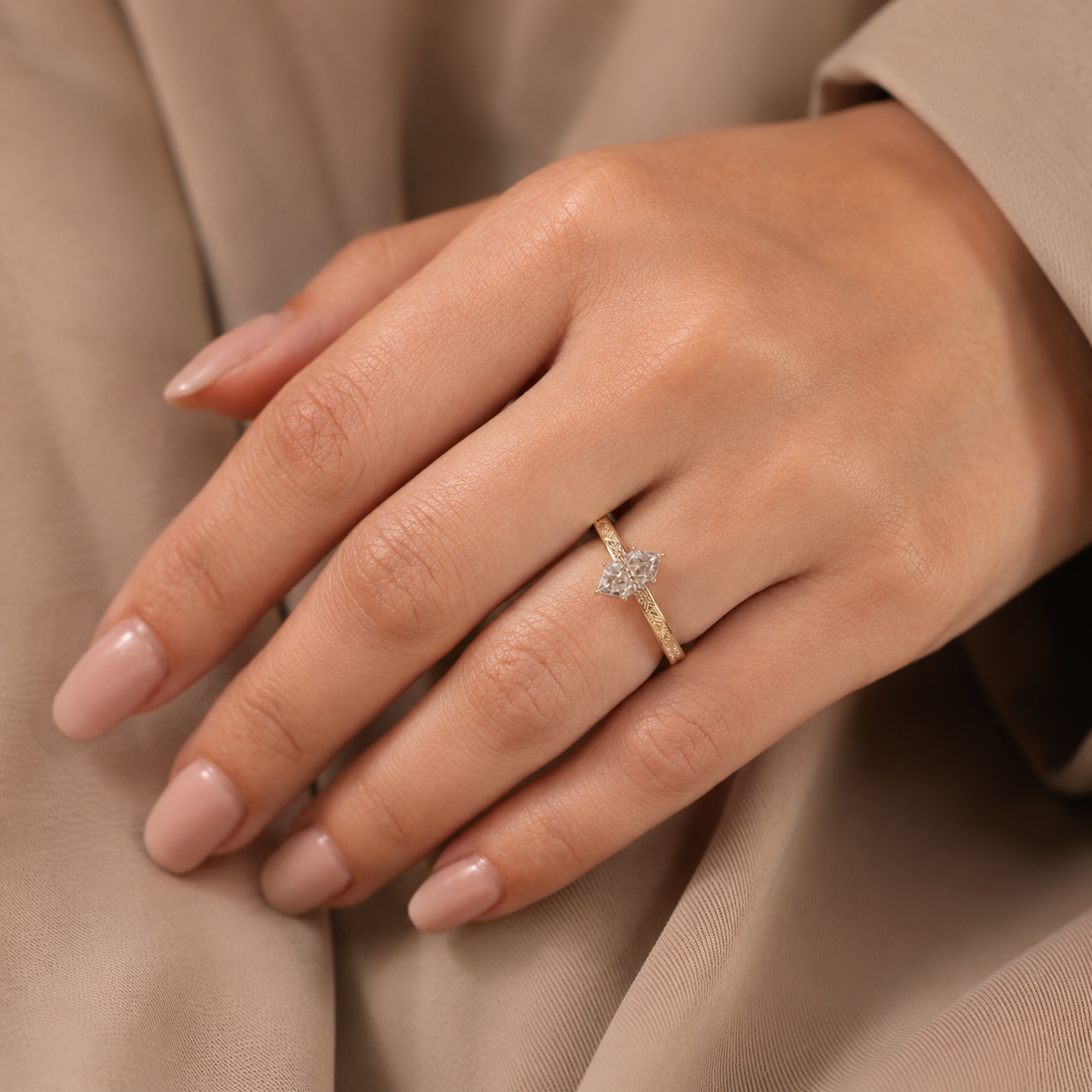 Dutch Marquise Lab Grown Diamond Engagement Ring Vintage Etched Solitaire 14K Gold IGI Certified 3 Carat E VVS2